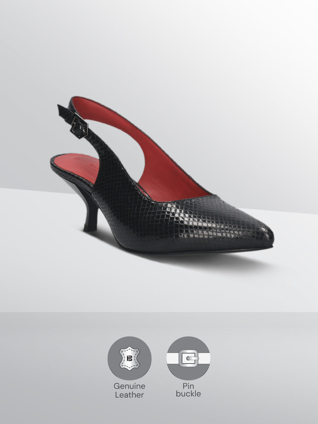 TT.BAGATT Dafina Black Premium Leather Back Strap Kitten Heel