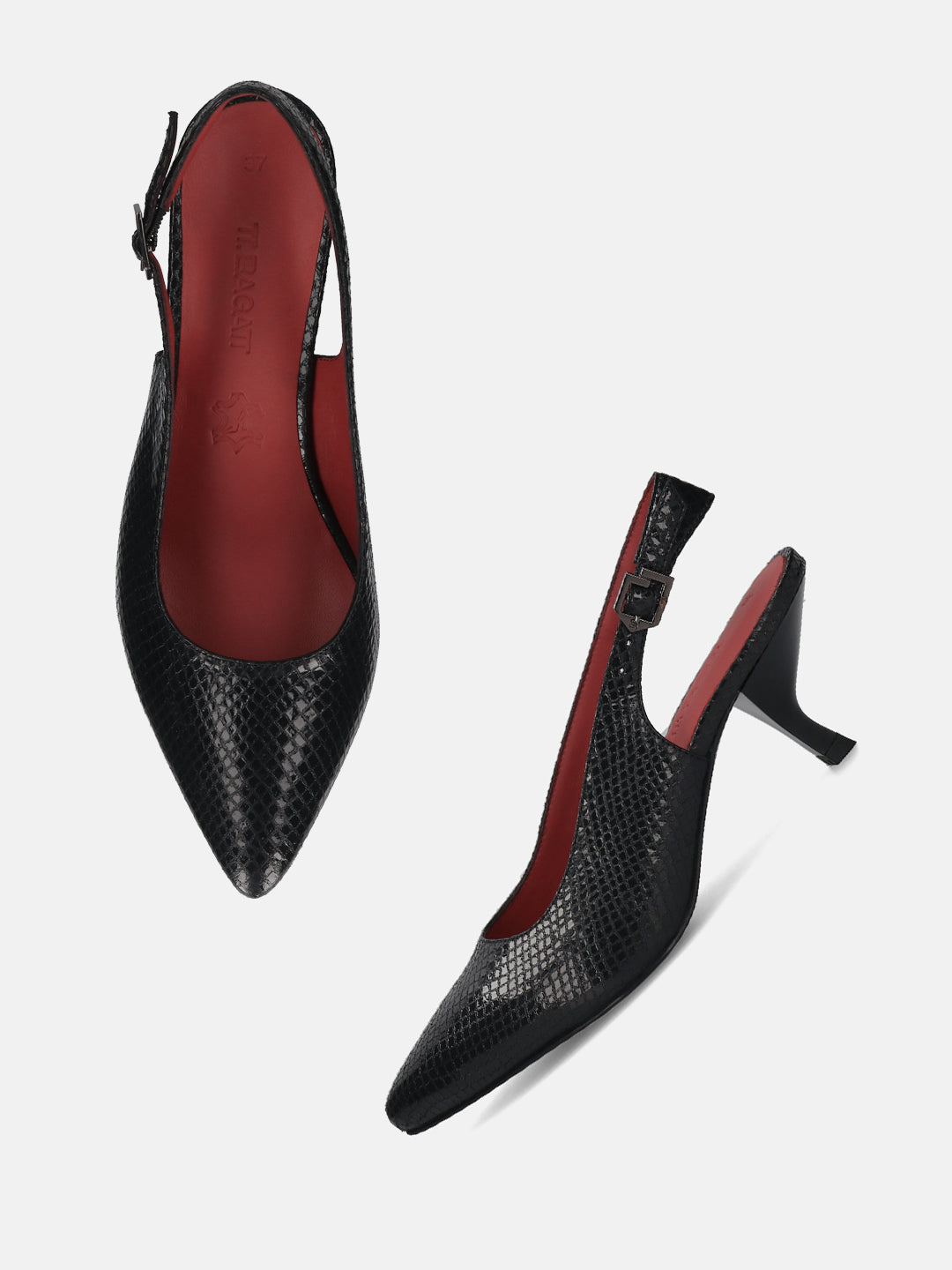 TT.BAGATT Dafina Black Premium Leather Back Strap Kitten Heel