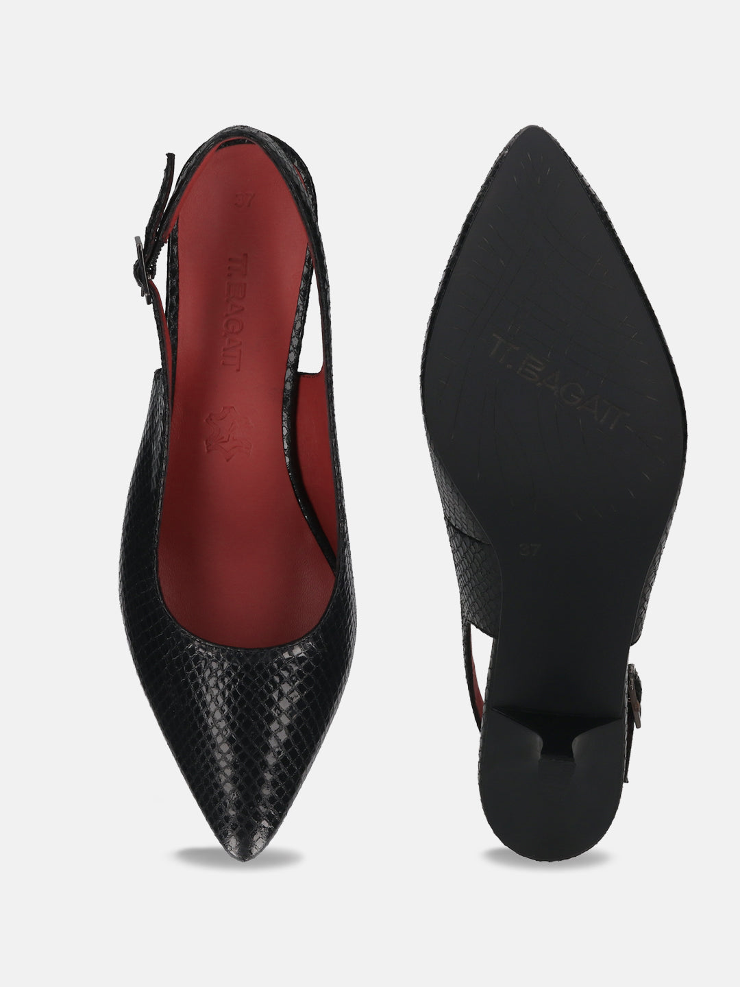 TT.BAGATT Dafina Black Premium Leather Back Strap Kitten Heel
