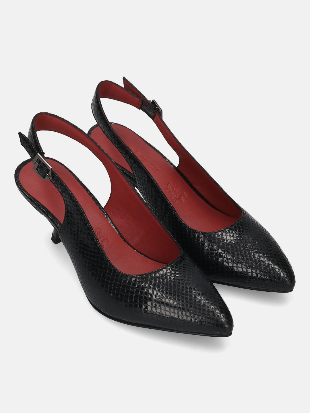 TT.BAGATT Dafina Black Premium Leather Back Strap Kitten Heel