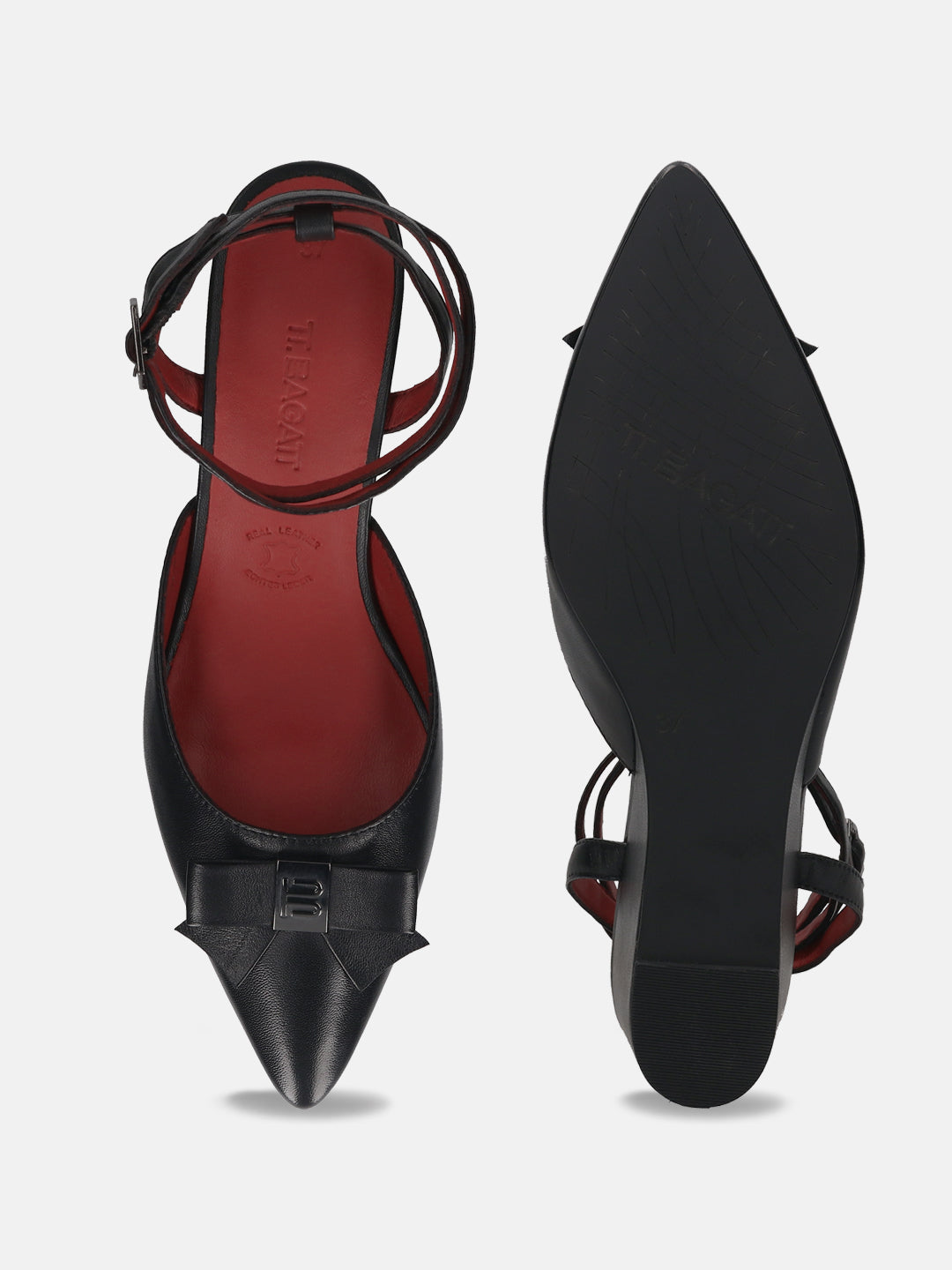 TT.BAGATT Kezia Black Premium Leather Ankle Strap Heels