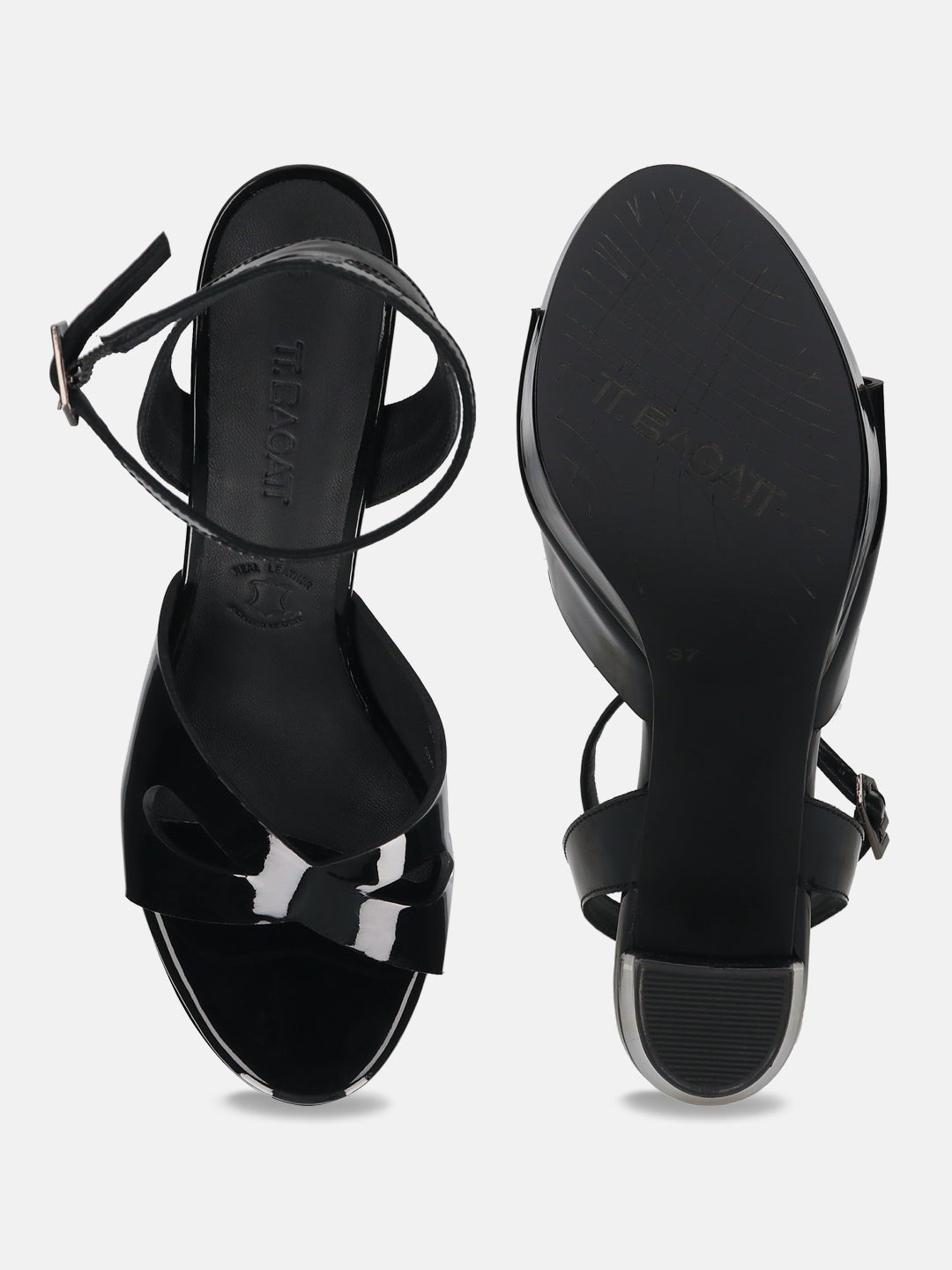 TT.BAGATT Linnea Black Premium Leather Flatform Heels