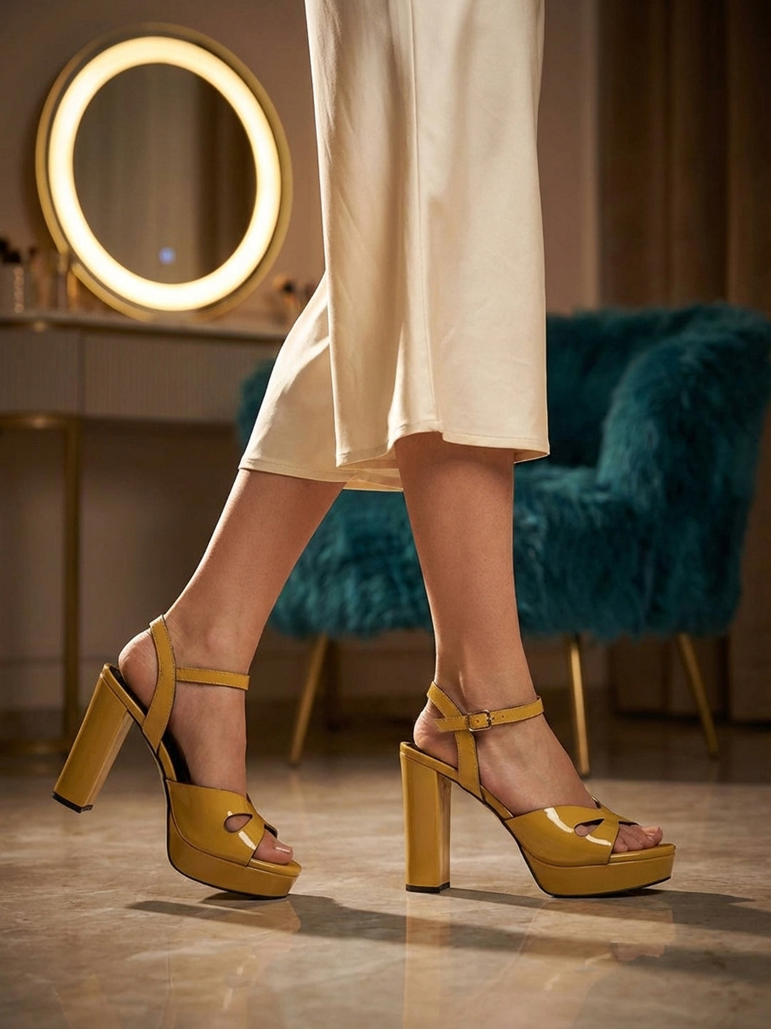 TT.BAGATT Linnea Yellow Premium Leather Flatform Heels