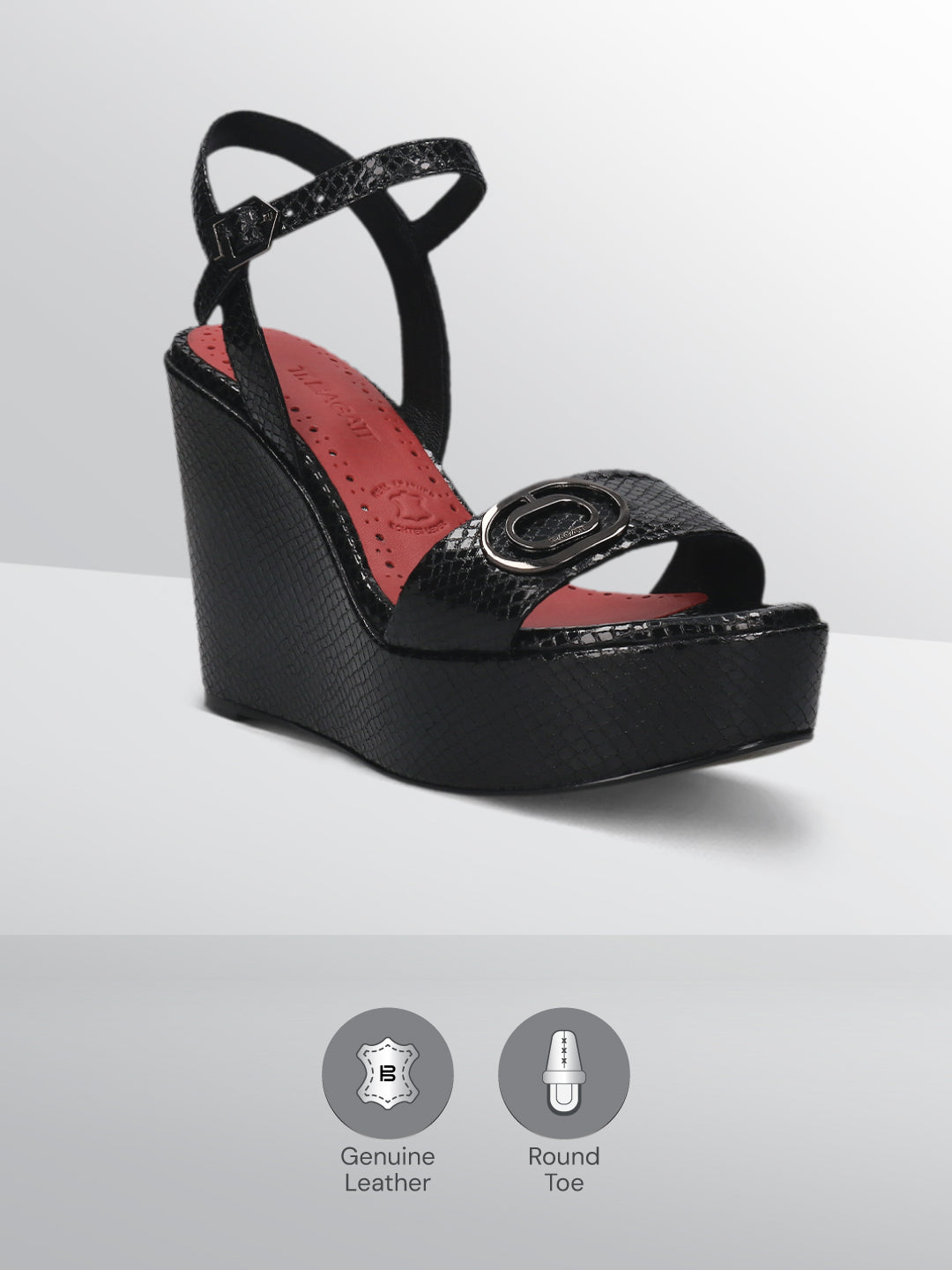 TT.BAGATT Sigma Black Premium Leather Ankle Strap Heels