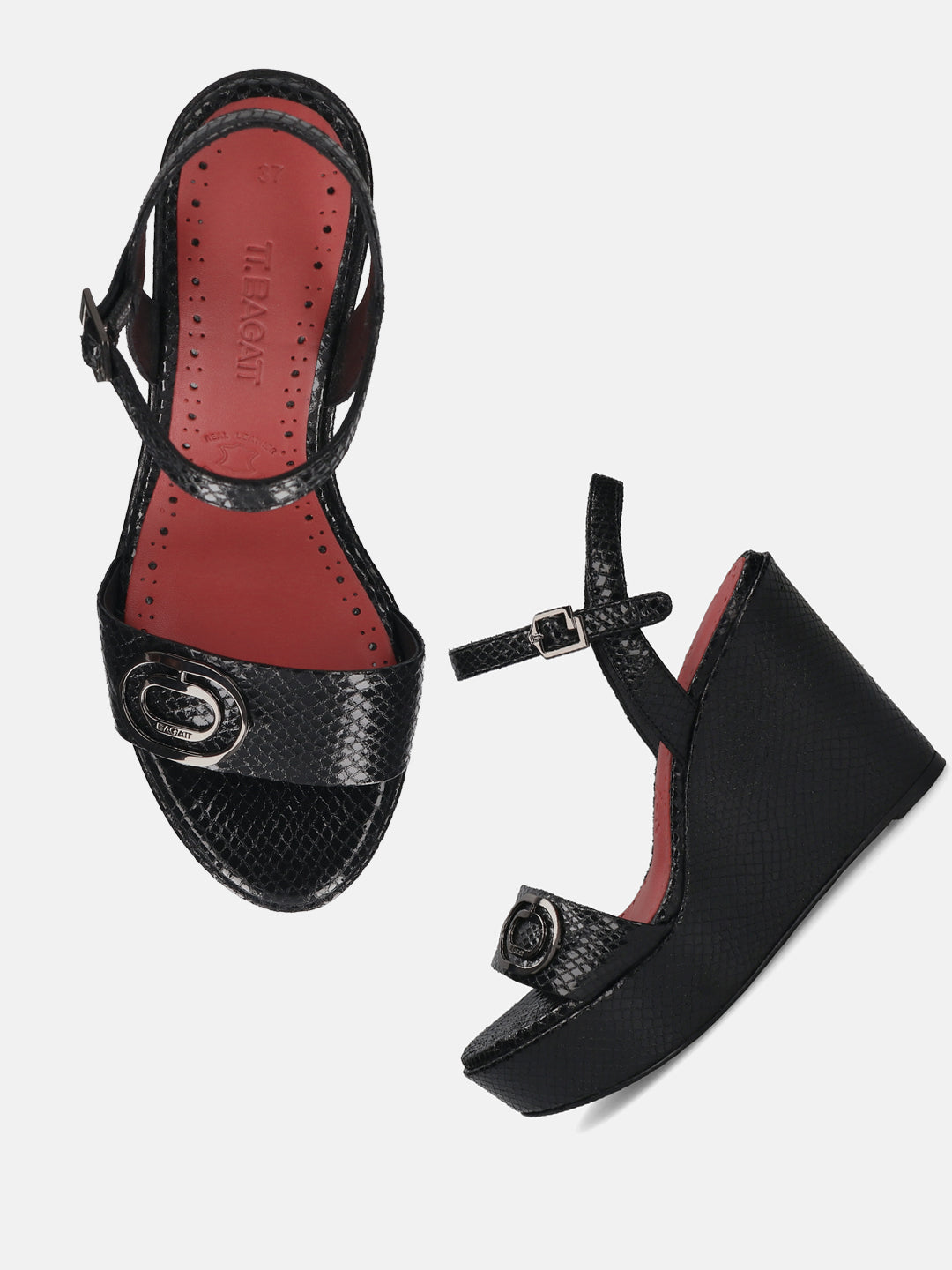 TT.BAGATT Sigma Black Premium Leather Ankle Strap Heels