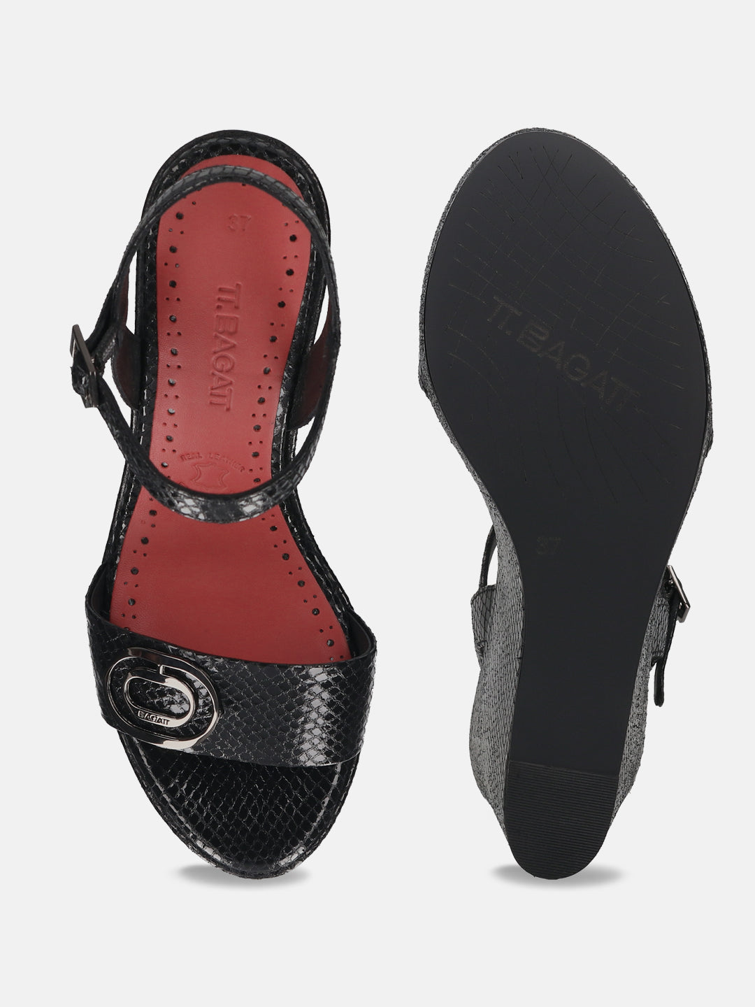 TT.BAGATT Sigma Black Premium Leather Ankle Strap Heels
