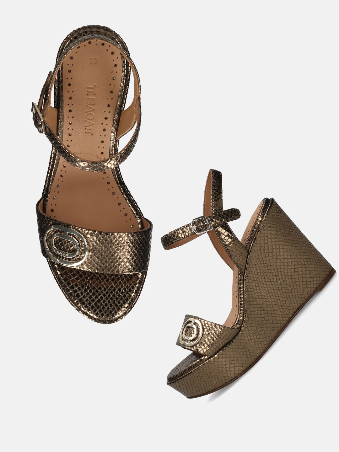 BAGATT Gold & Reptile Print Premium Leather Heels