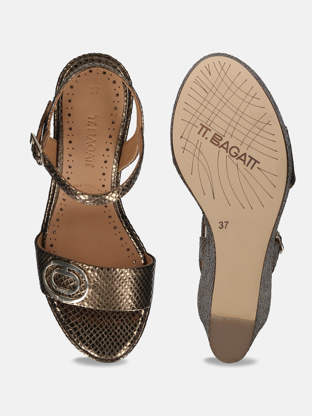 BAGATT Gold & Reptile Print Premium Leather Heels
