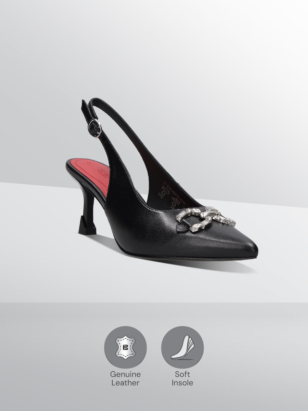 TT.BAGATT Ahu Black Premium Leather Slingback Stelitoes Heels