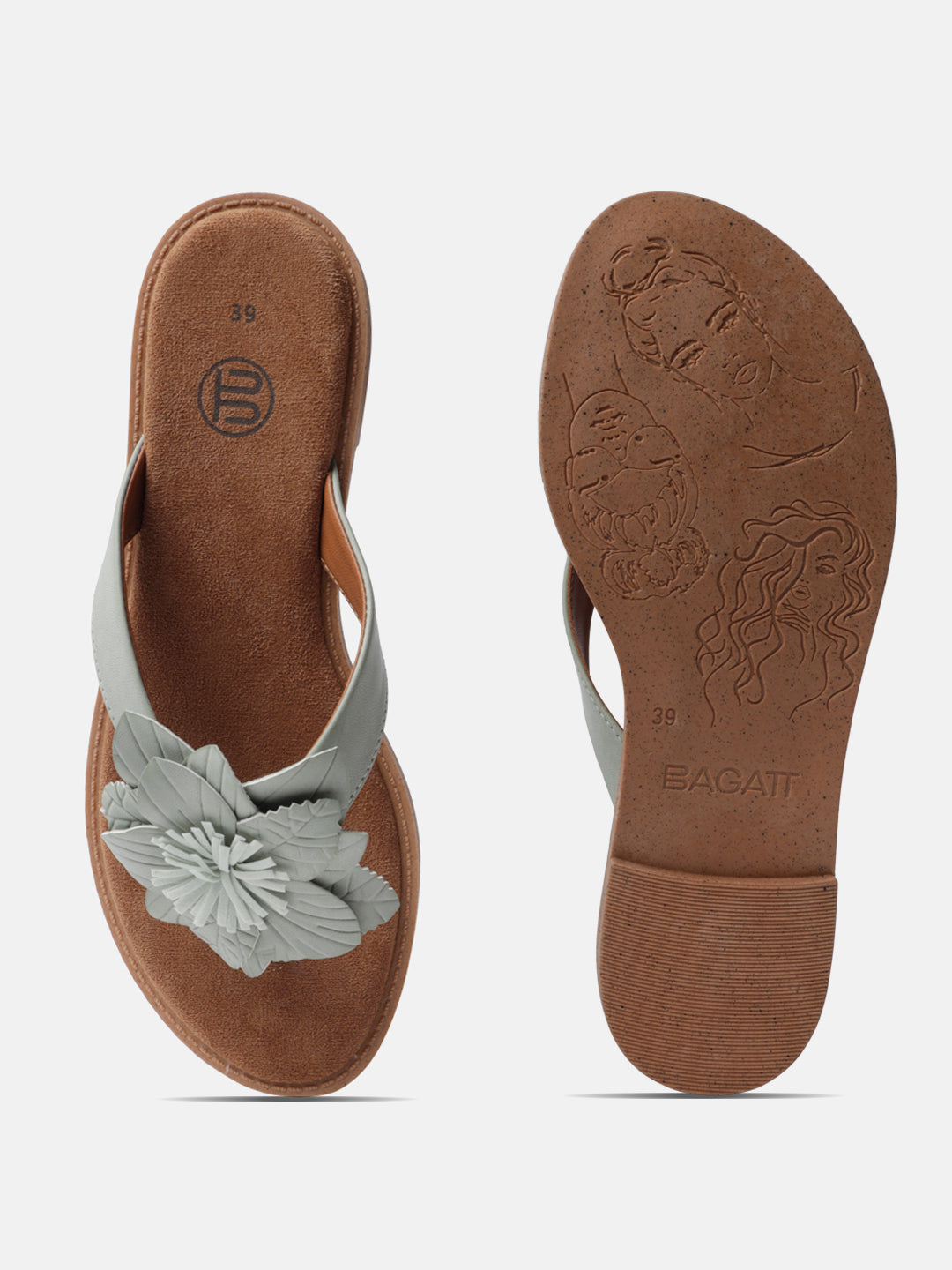 BAGATT Goldy Light Green Thongs Flat sandals