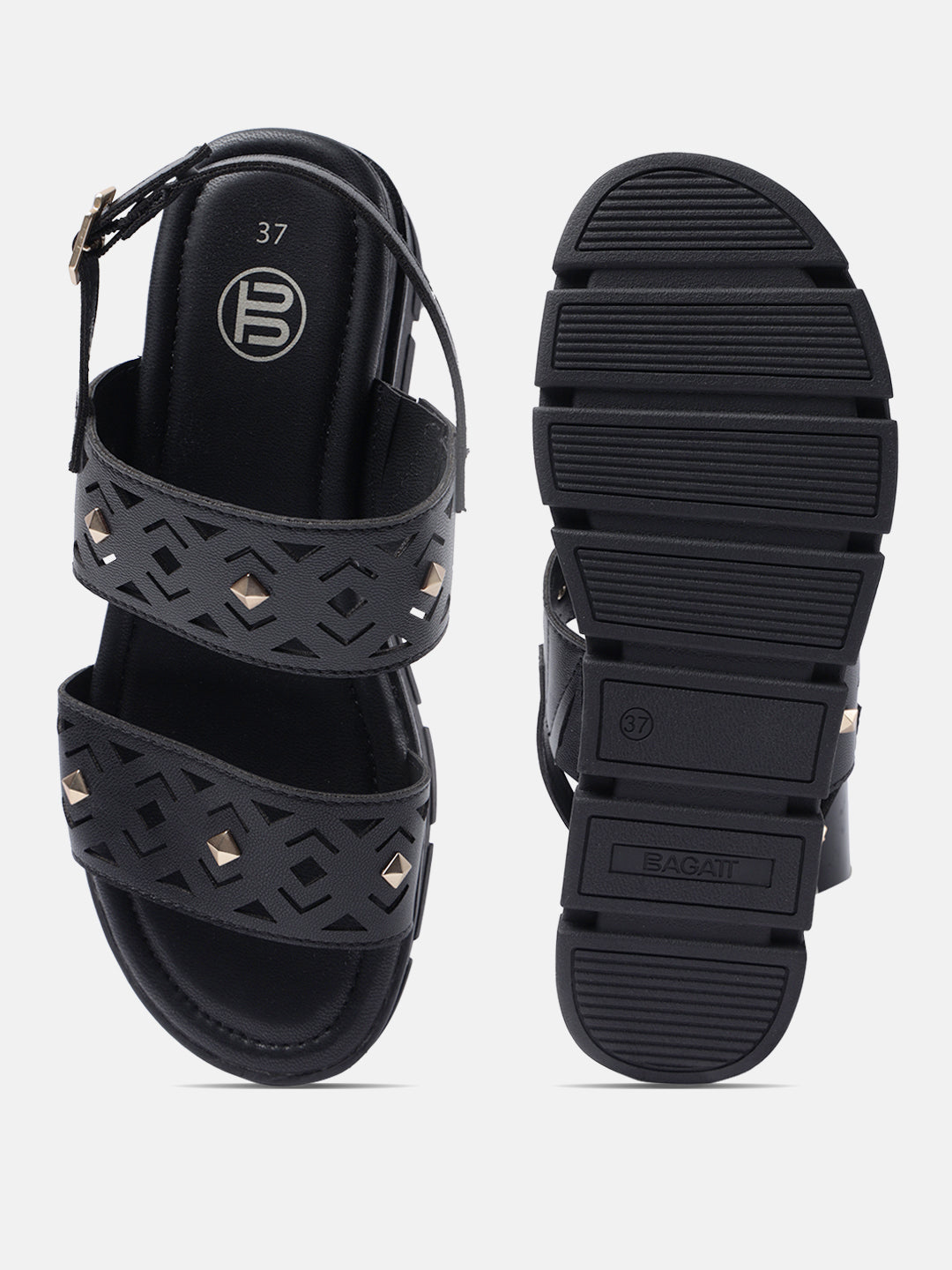 BAGATT Black Back Strap Sandals