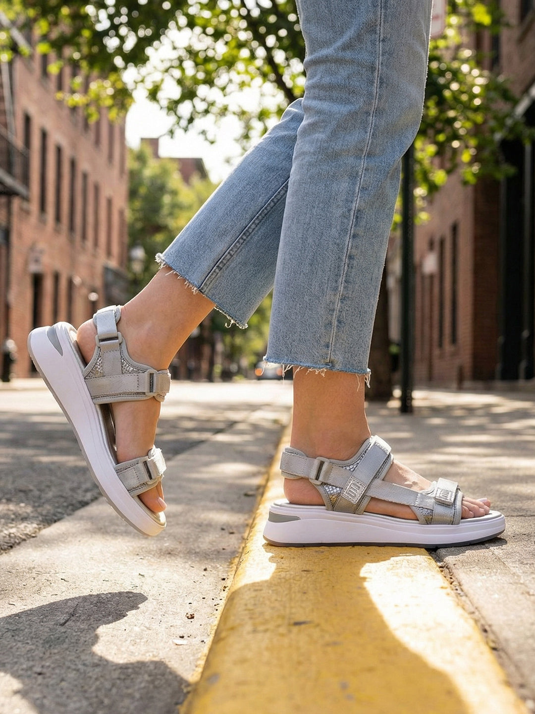 BAGATT Nira Silver Back Strap Flatform sandals