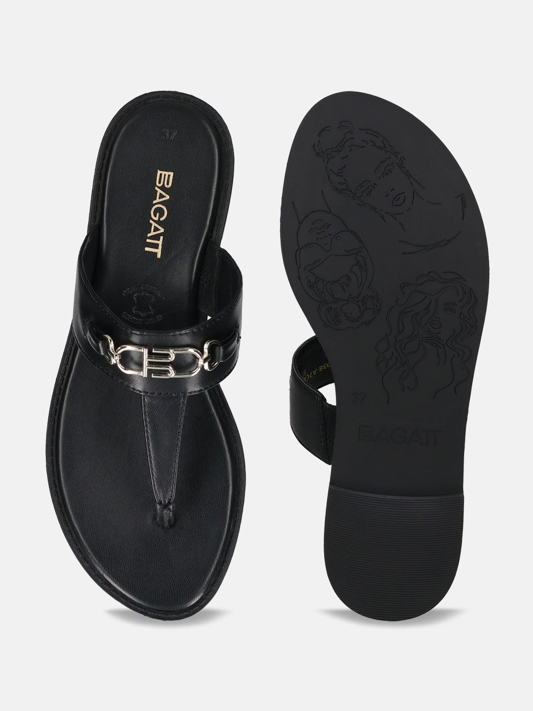 BAGATT Goldy Black Premium Leather Thongs