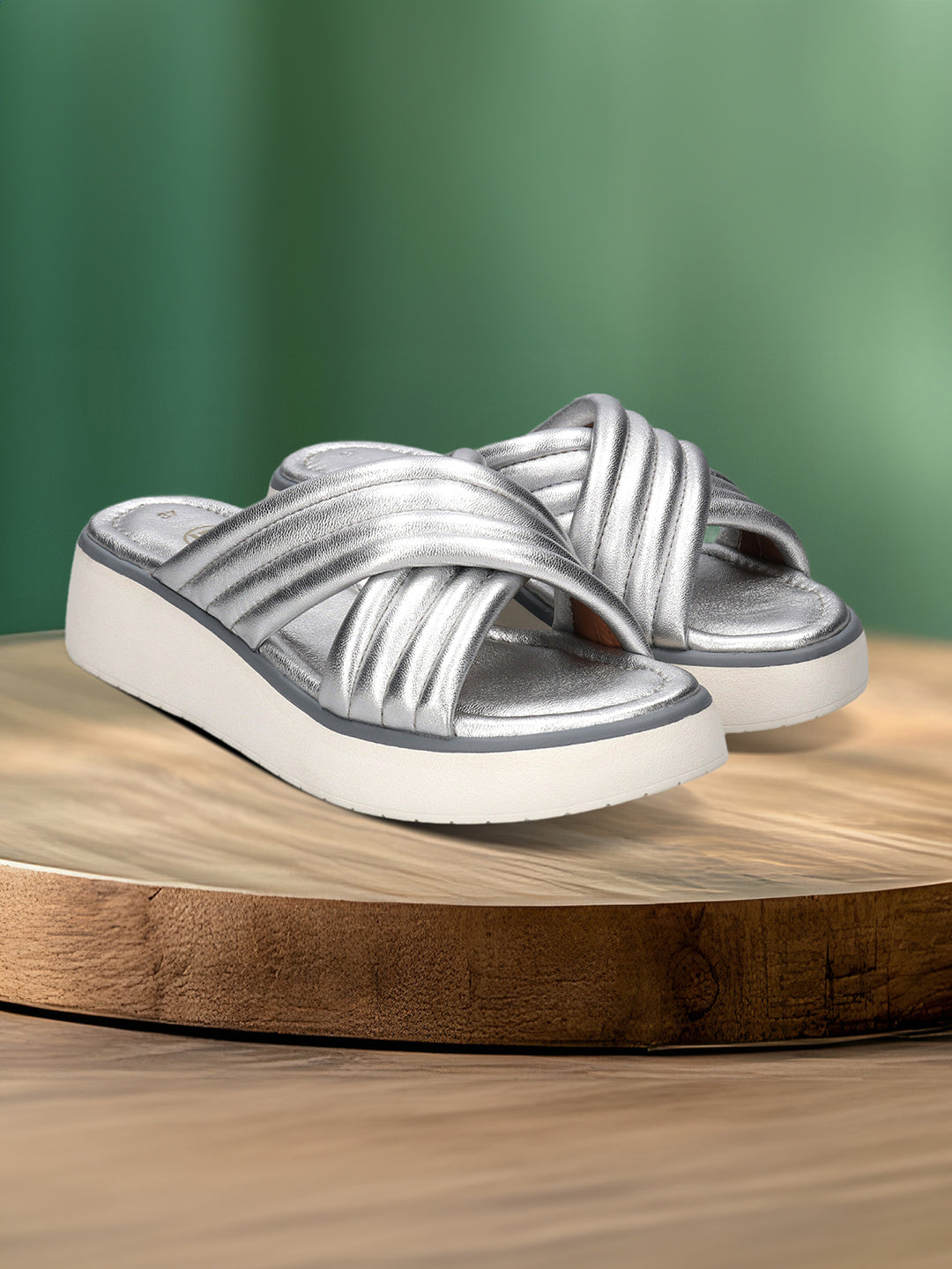 BAGATT  Kya Silver Premium Leather Flatform sandals