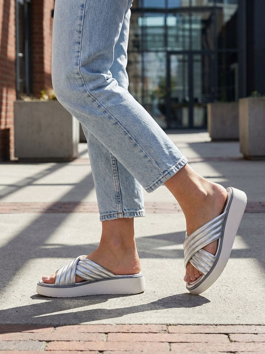 BAGATT Kya Silver Premium Leather Flatform sandals