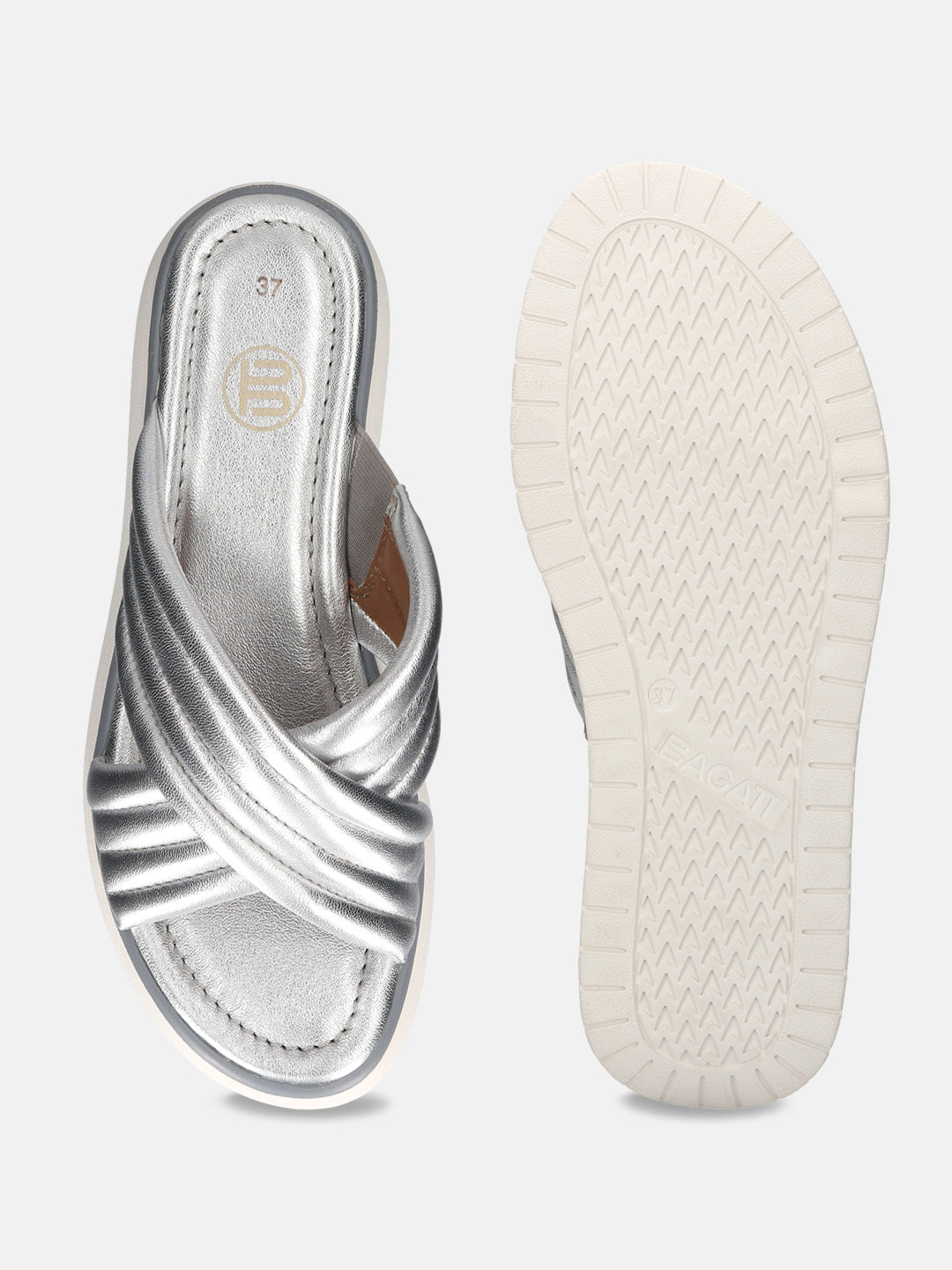 BAGATT Kya Silver Premium Leather Flatform sandals
