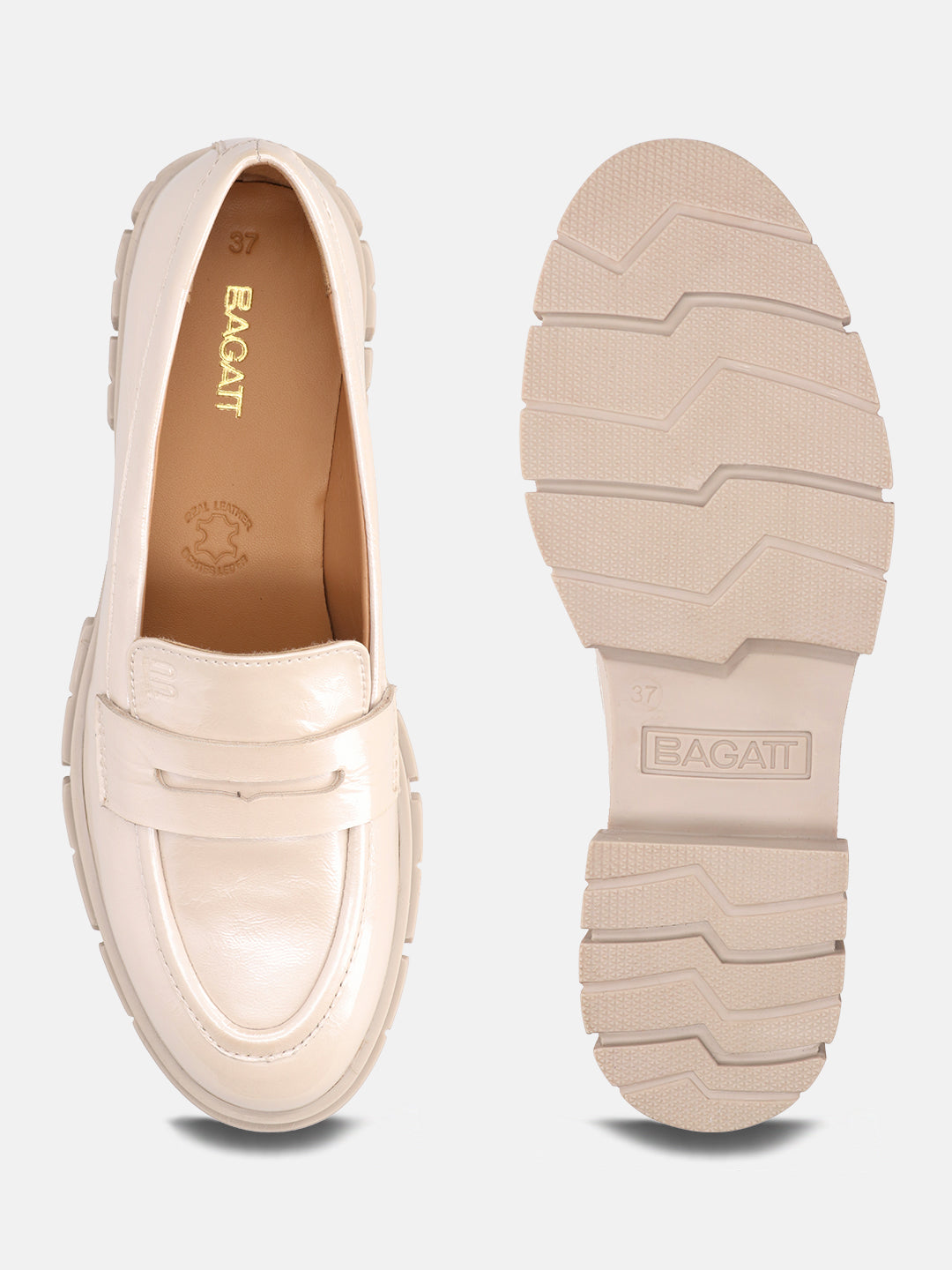 BAGATT Fiona Offwhite Premium Leather Loafers Slip-Ons