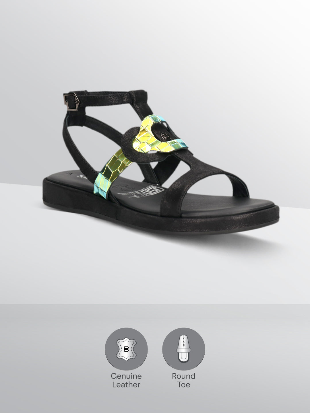 TT.BAGATT Ravenna Black Premium Leather Ankle Strap Sandals