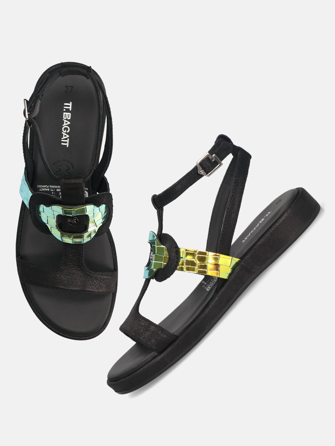 TT.BAGATT Ravenna Black Premium Leather Ankle Strap Sandals