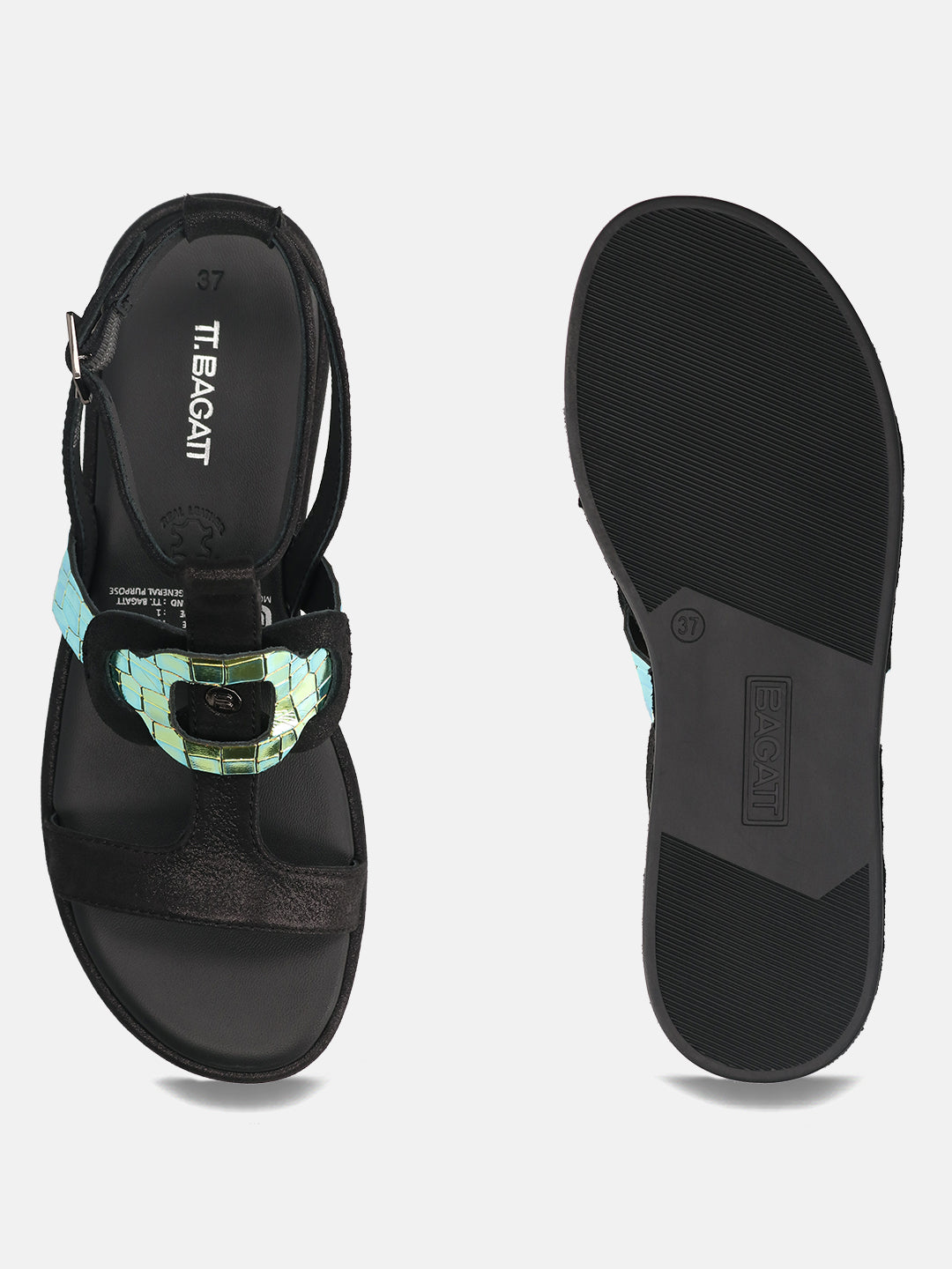 TT.BAGATT Ravenna Black Premium Leather Ankle Strap Sandals