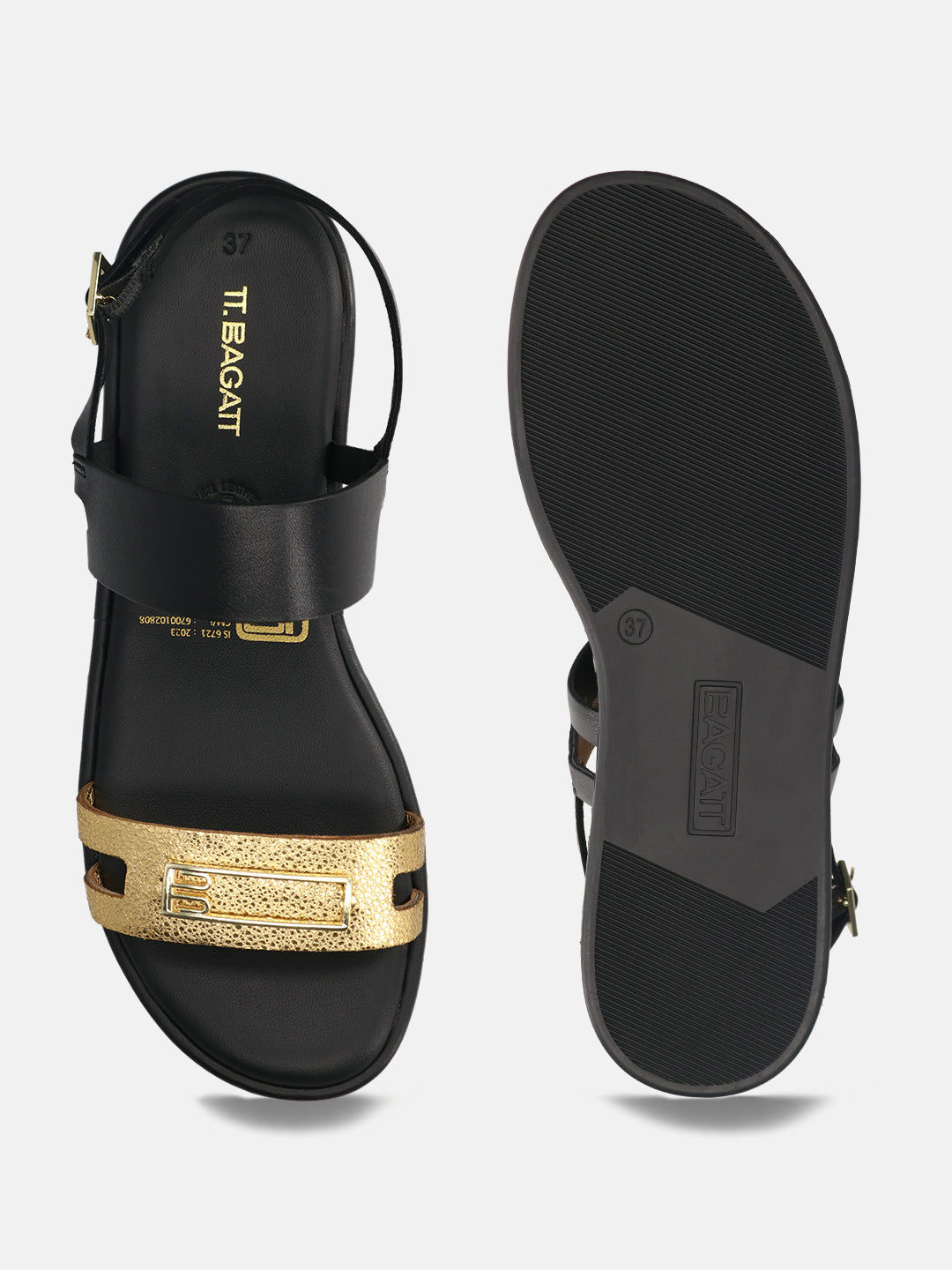 TT.BAGATT Ravenna Black Premium Leather Slingback Sandals