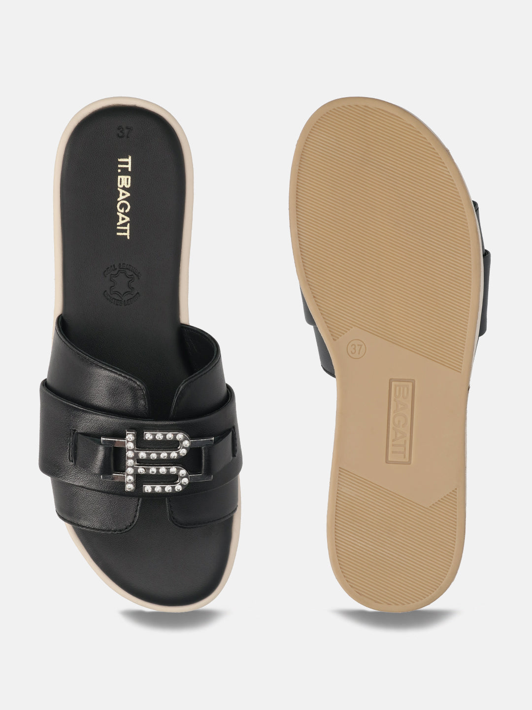 TT.BAGATT Ravenna Black Premium Leather Flatform Sandals