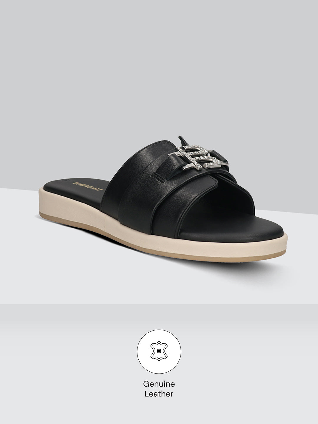 TT.BAGATT Ravenna Black Premium Leather Flatform Sandals
