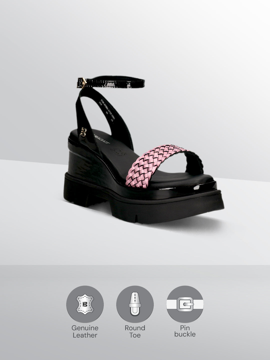 TT.BAGATT Trish Black Premium Leather Ankle Strap Heels