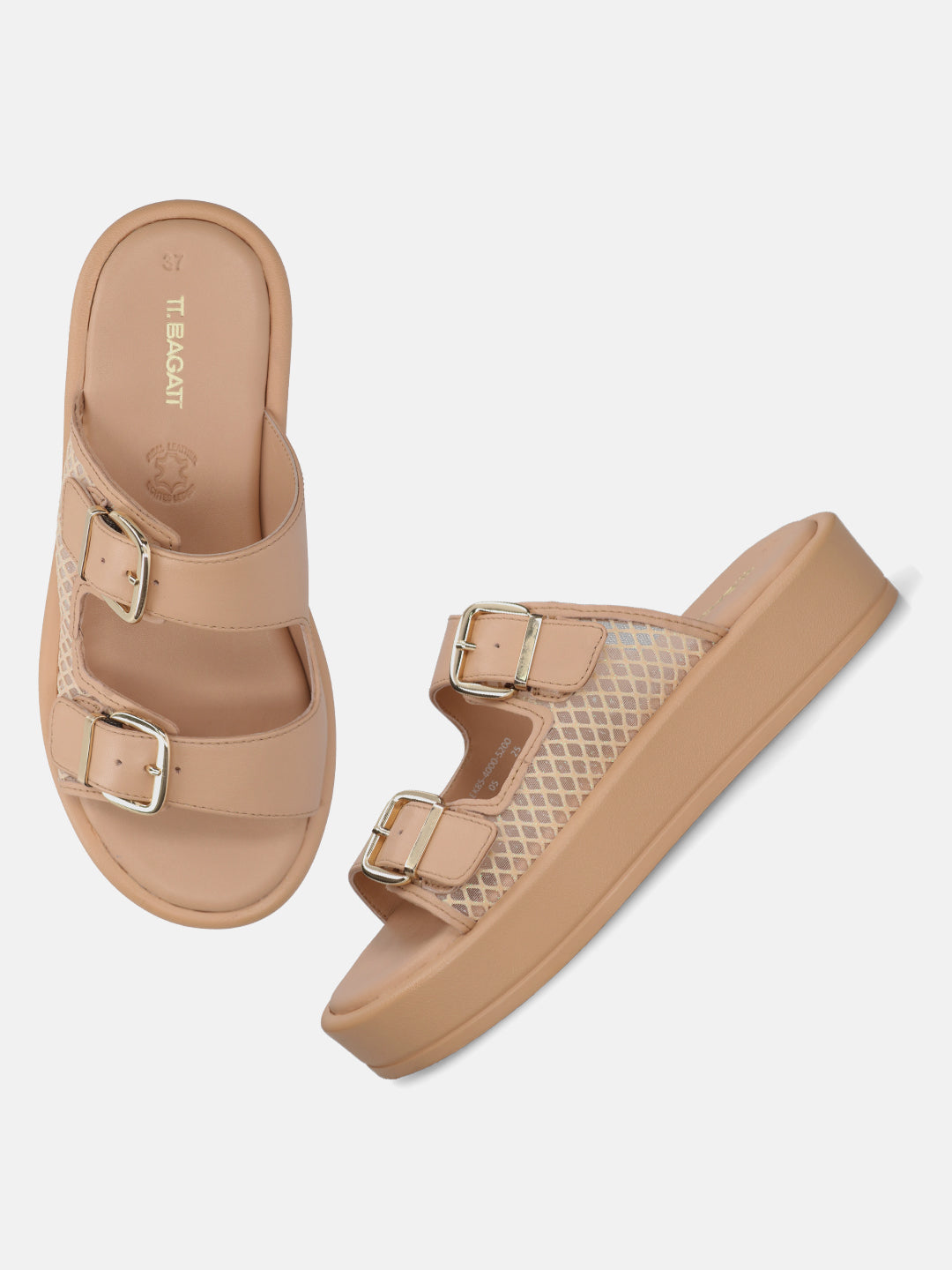 TT.BAGATT Hanoi Beige Premium Leather Flatform Sandals