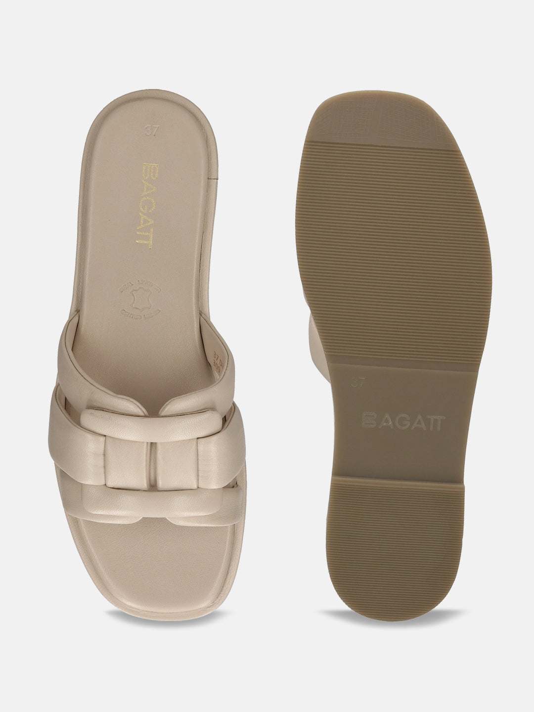 BAGATT Flower Beige Premium Leather Mules