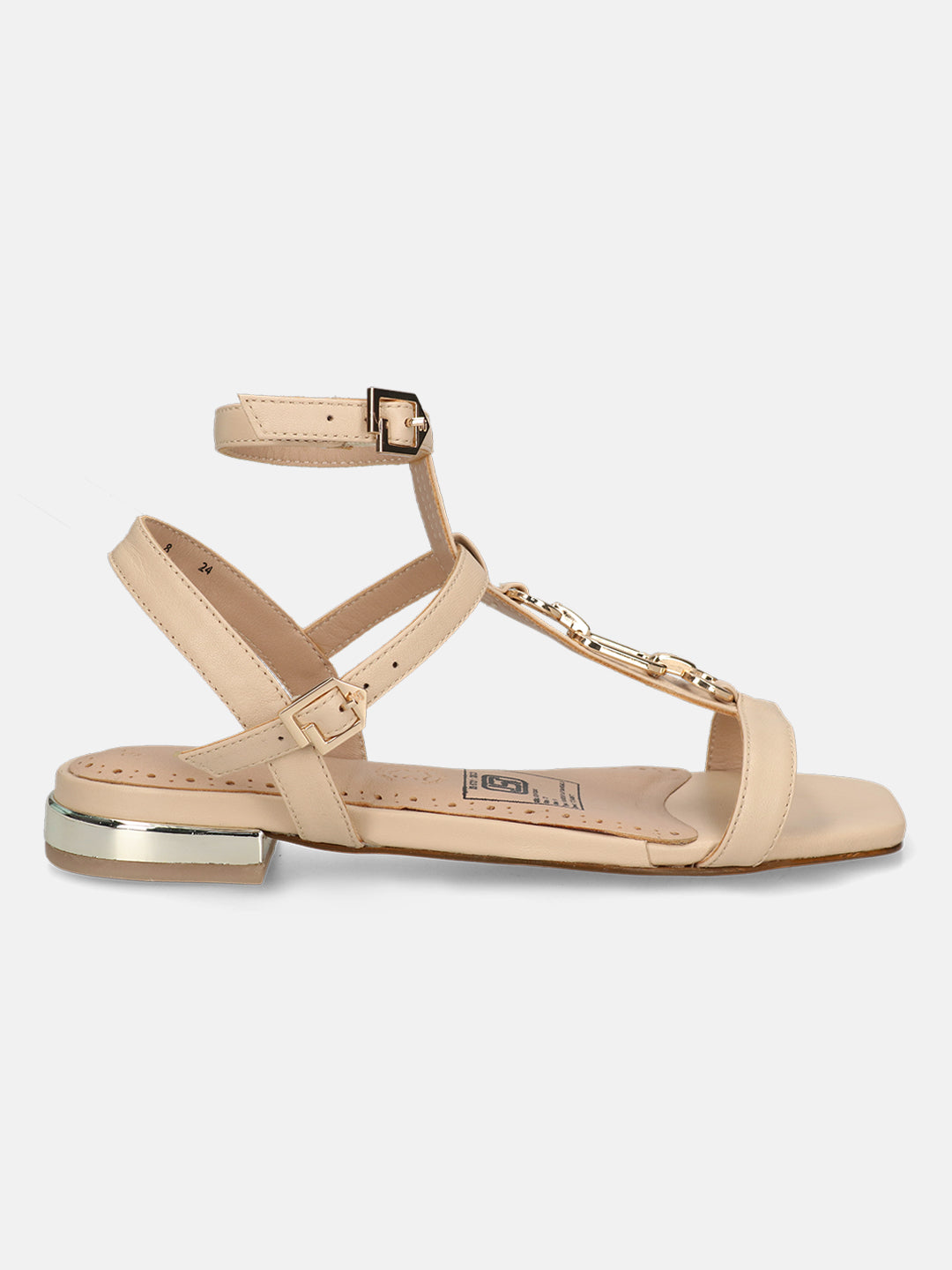 BAGATT Glaze Beige Premium Leather Ankle strap Flat sandals
