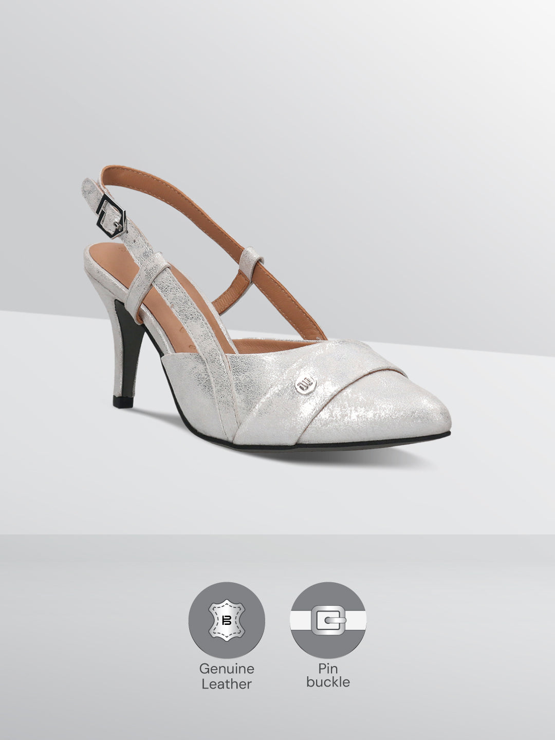 BAGATT Jemila Silver Premium Leather Back Strap Heels
