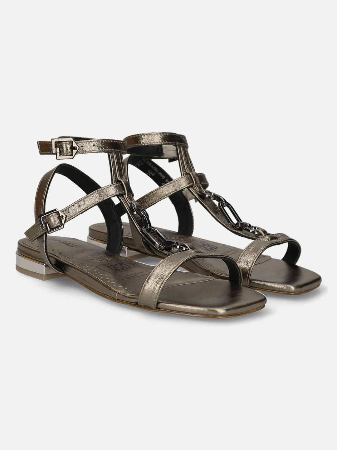 BAGATT Glaze Metallics Premium Leather Ankle strap Flat sandals