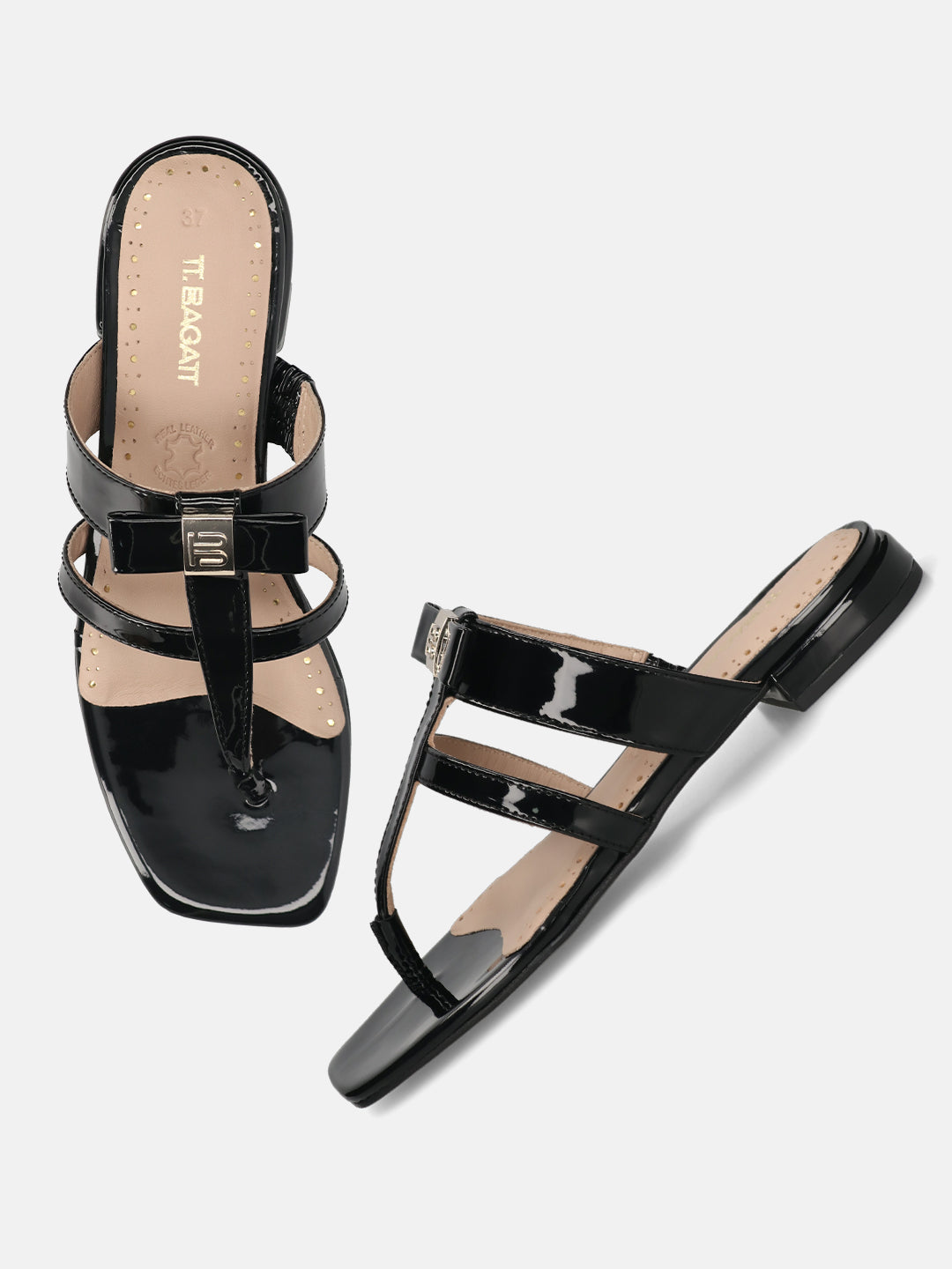 TT.BAGATT Glaze black Premium Leather Flat Sandals