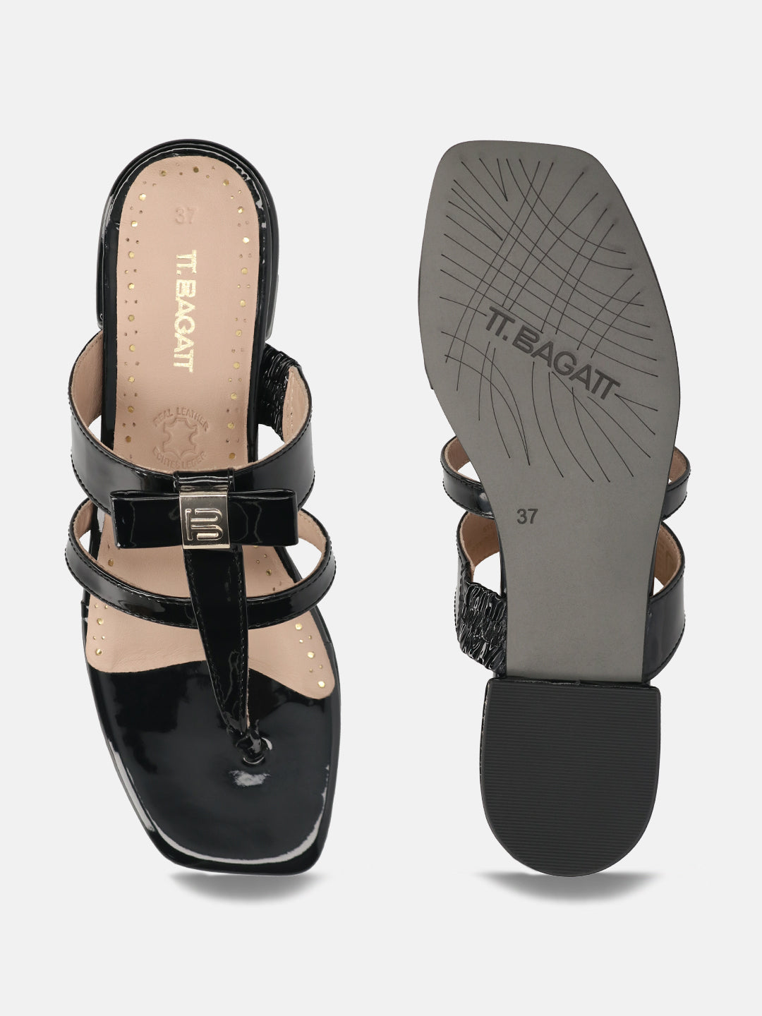TT.BAGATT Glaze black Premium Leather Flat Sandals