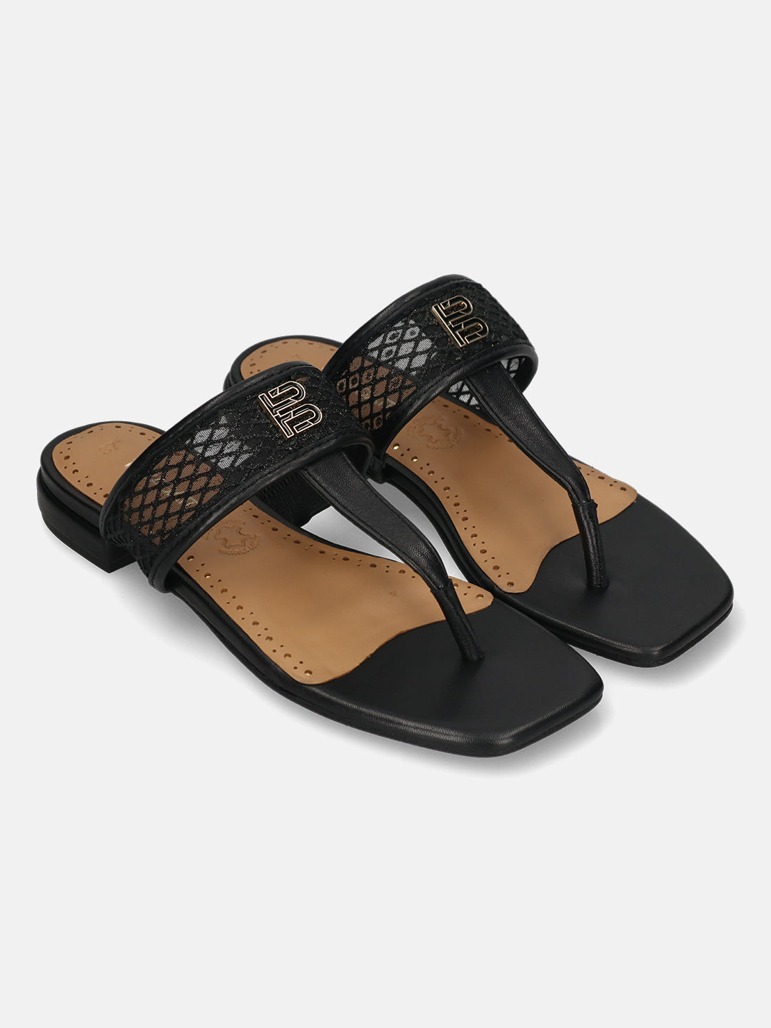 TT.BAGATT Glaze Black Premium Leather Flat Sandals