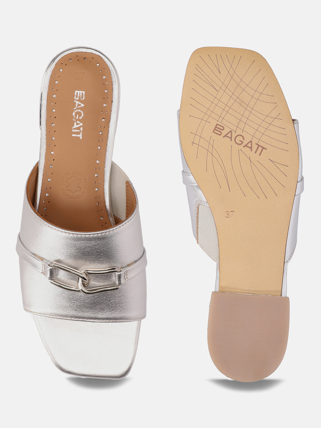 BAGATT Glaze Silver Premium Leather Flat sandals
