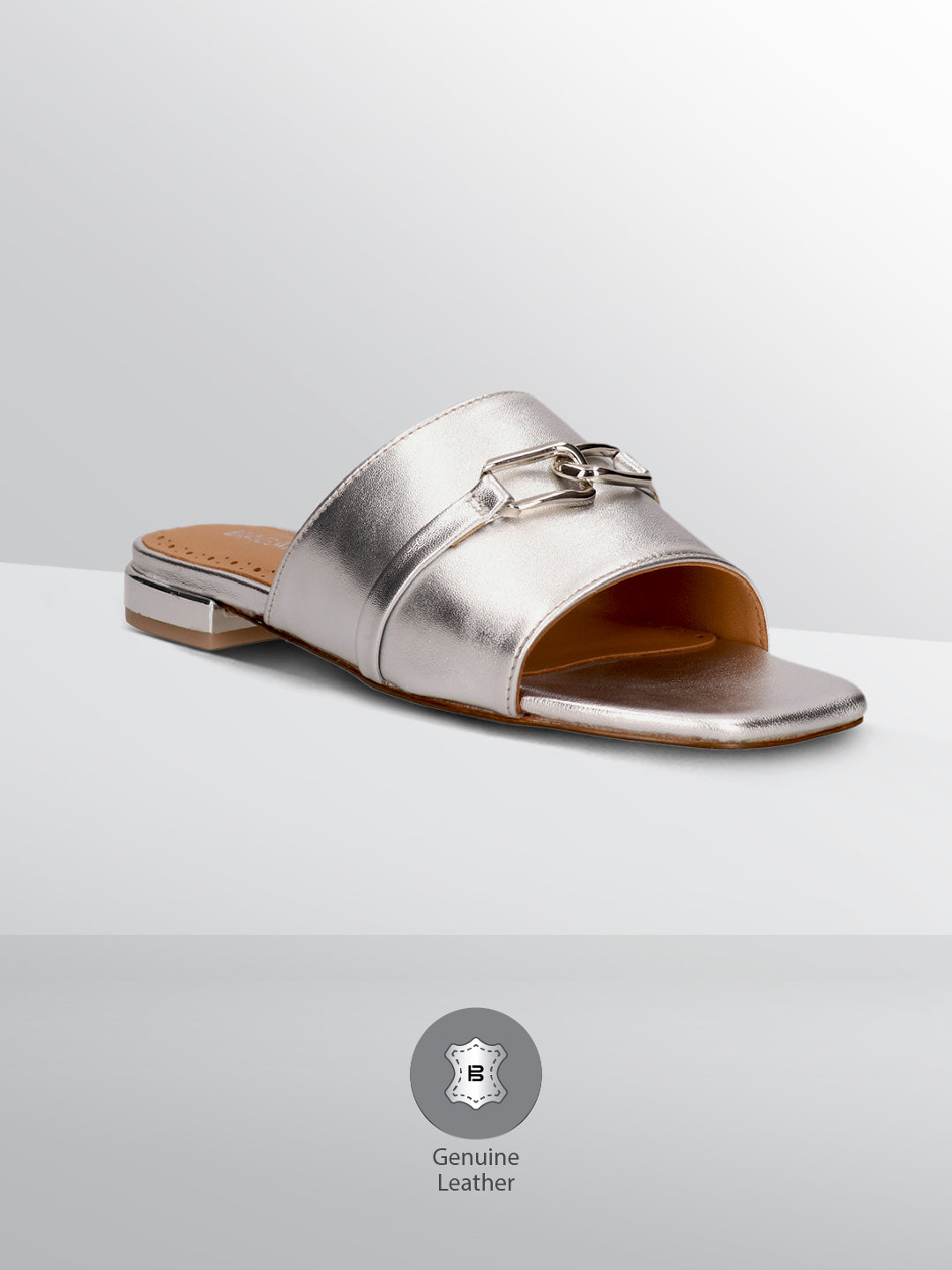 BAGATT Glaze Silver Premium Leather Flat sandals