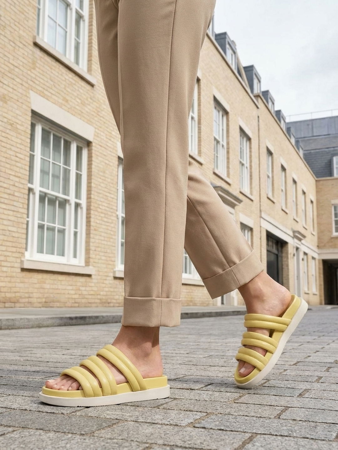 BAGATT Chandra Yellow Premium Leather Flatform sandals