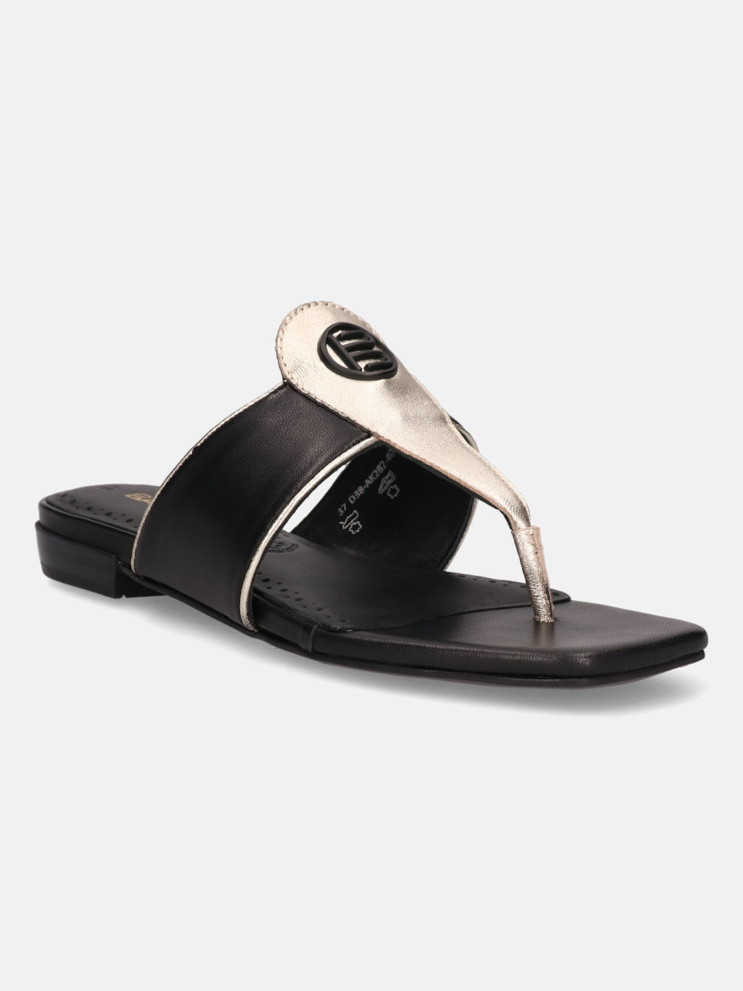 BAGATT Mala Black Premium Leather Thongs Flat sandals