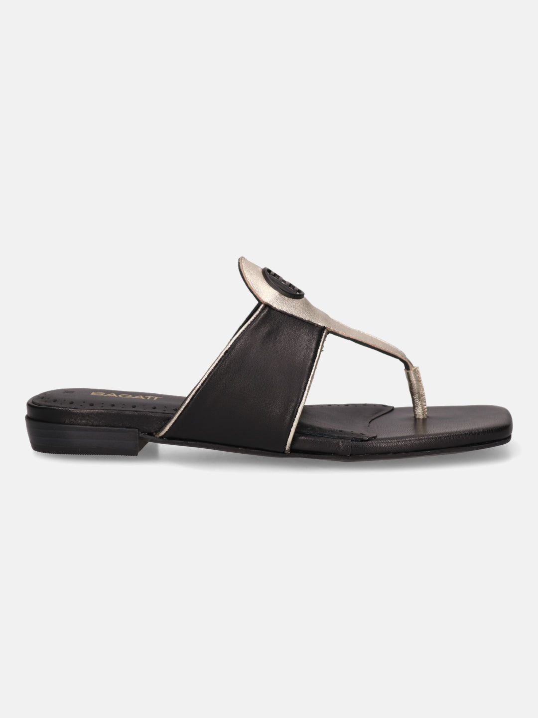 BAGATT Mala Black Premium Leather Thongs Flat sandals
