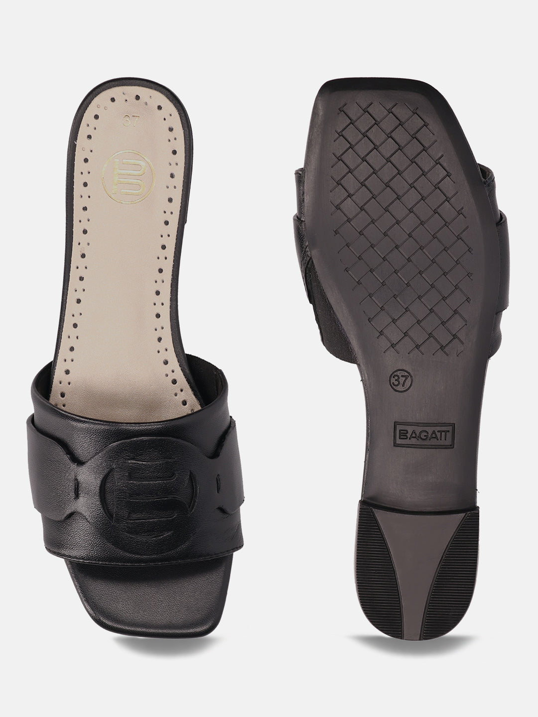 BAGATT Mala Black Premium Leather Flat sandals