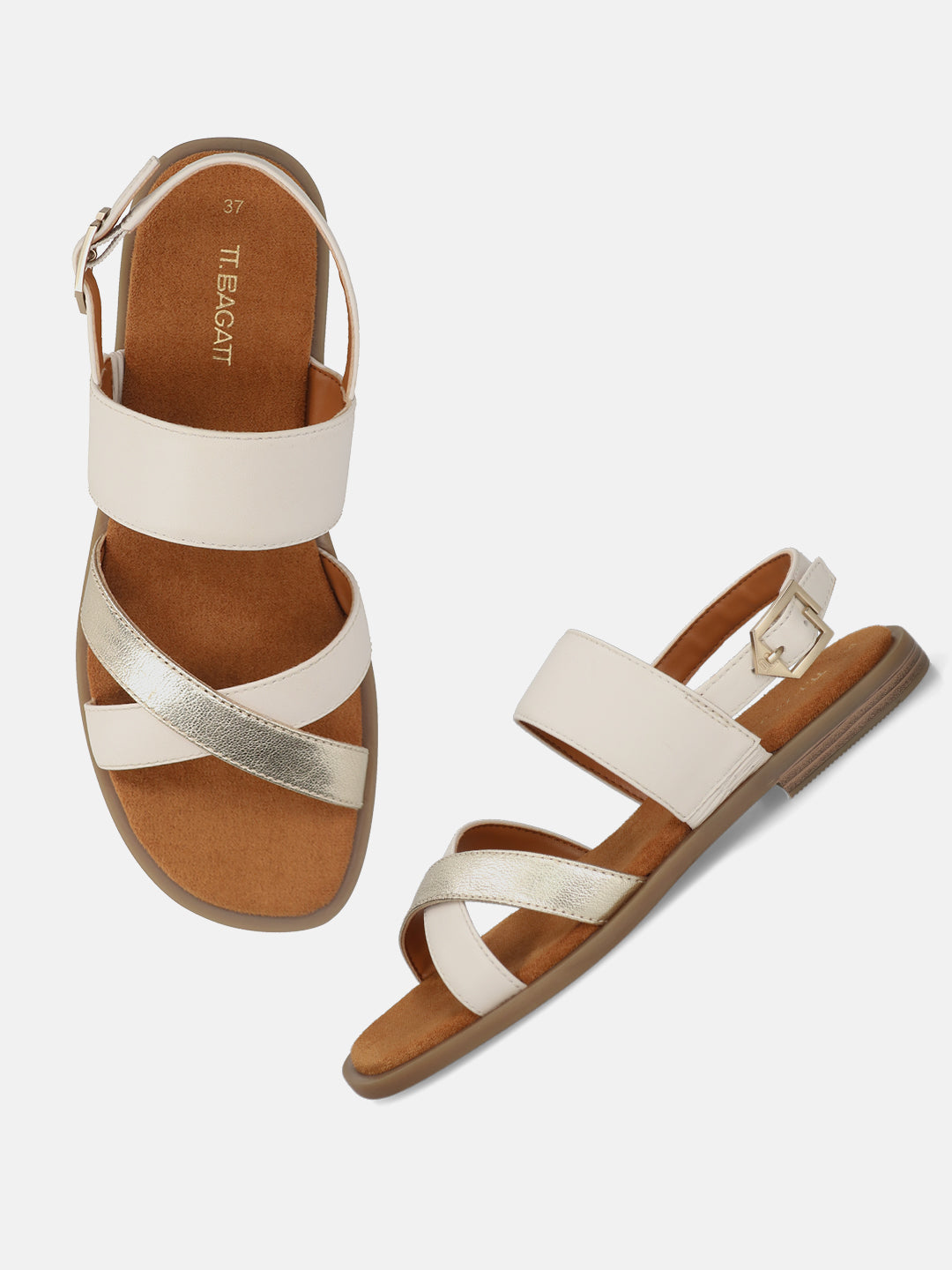 TT.BAGATT Yasha White Premium Leather Flat Sandals