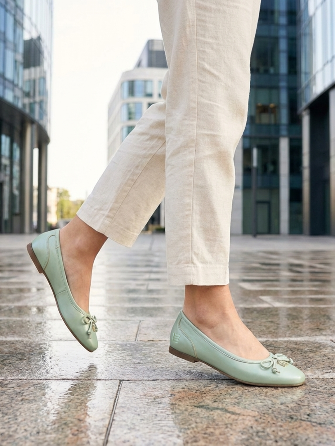 BAGATT Amalia Light Green Premium Leather Slip-Ons