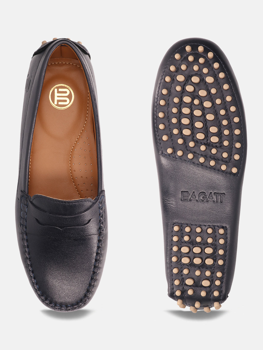 BAGATT Lilly Dark Blue Premium Leather Slip-Ons