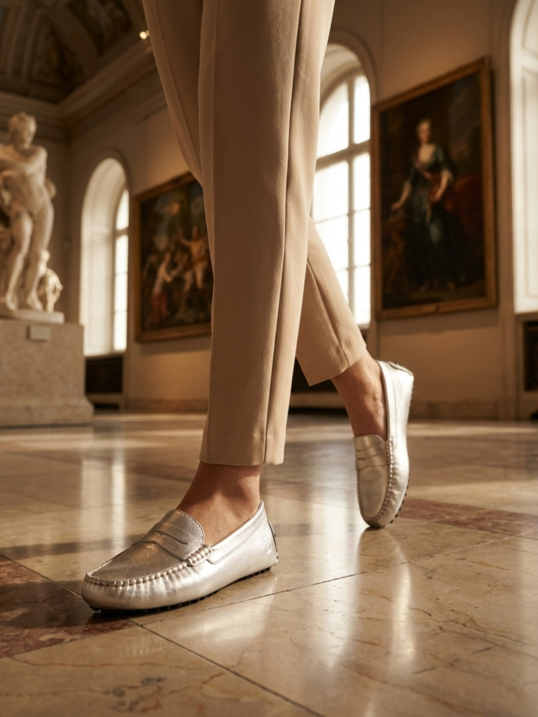 BAGATT Lilly Silver Premium Leather Slip-Ons
