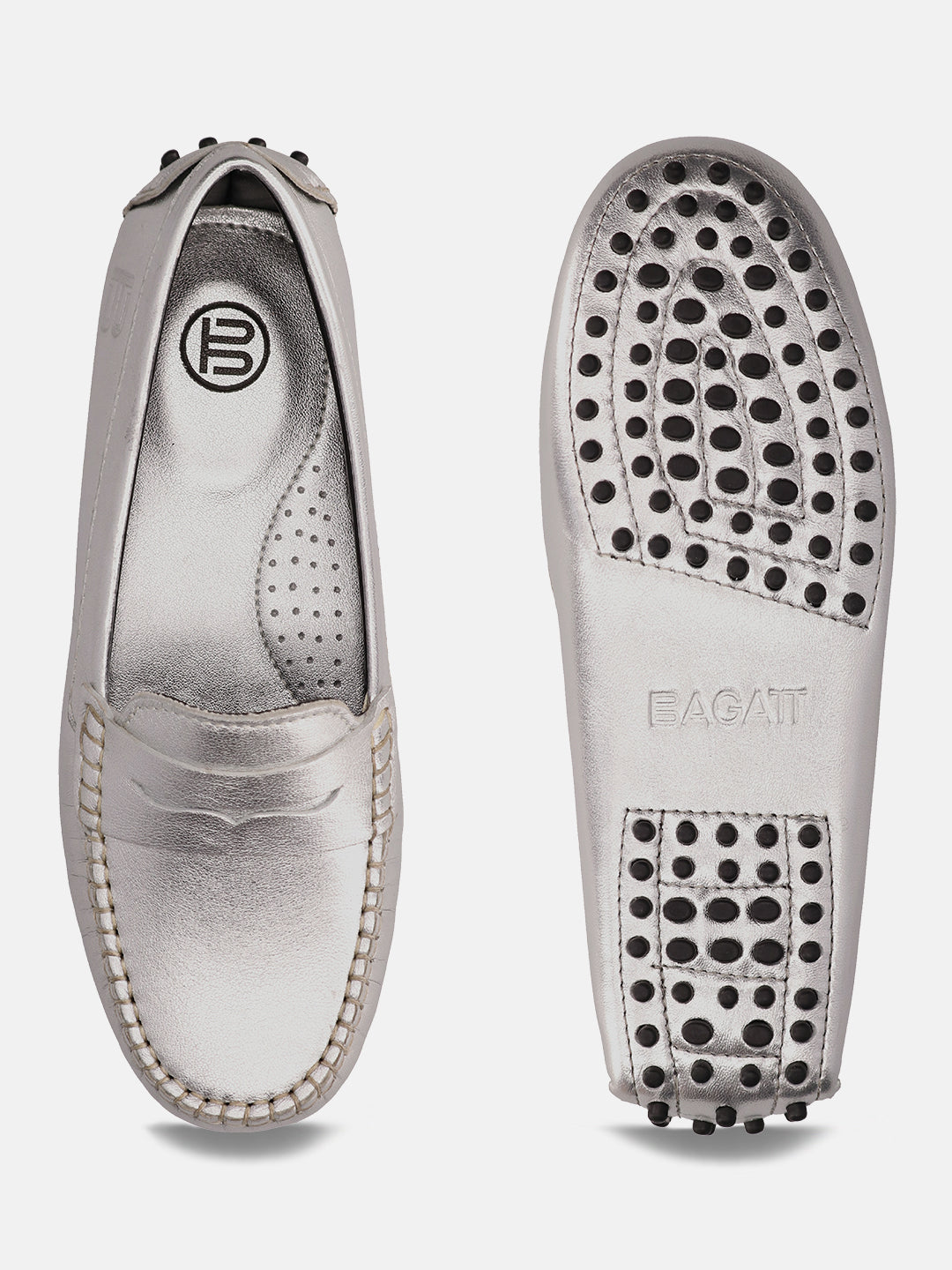 BAGATT Lilly Silver Premium Leather Slip-Ons