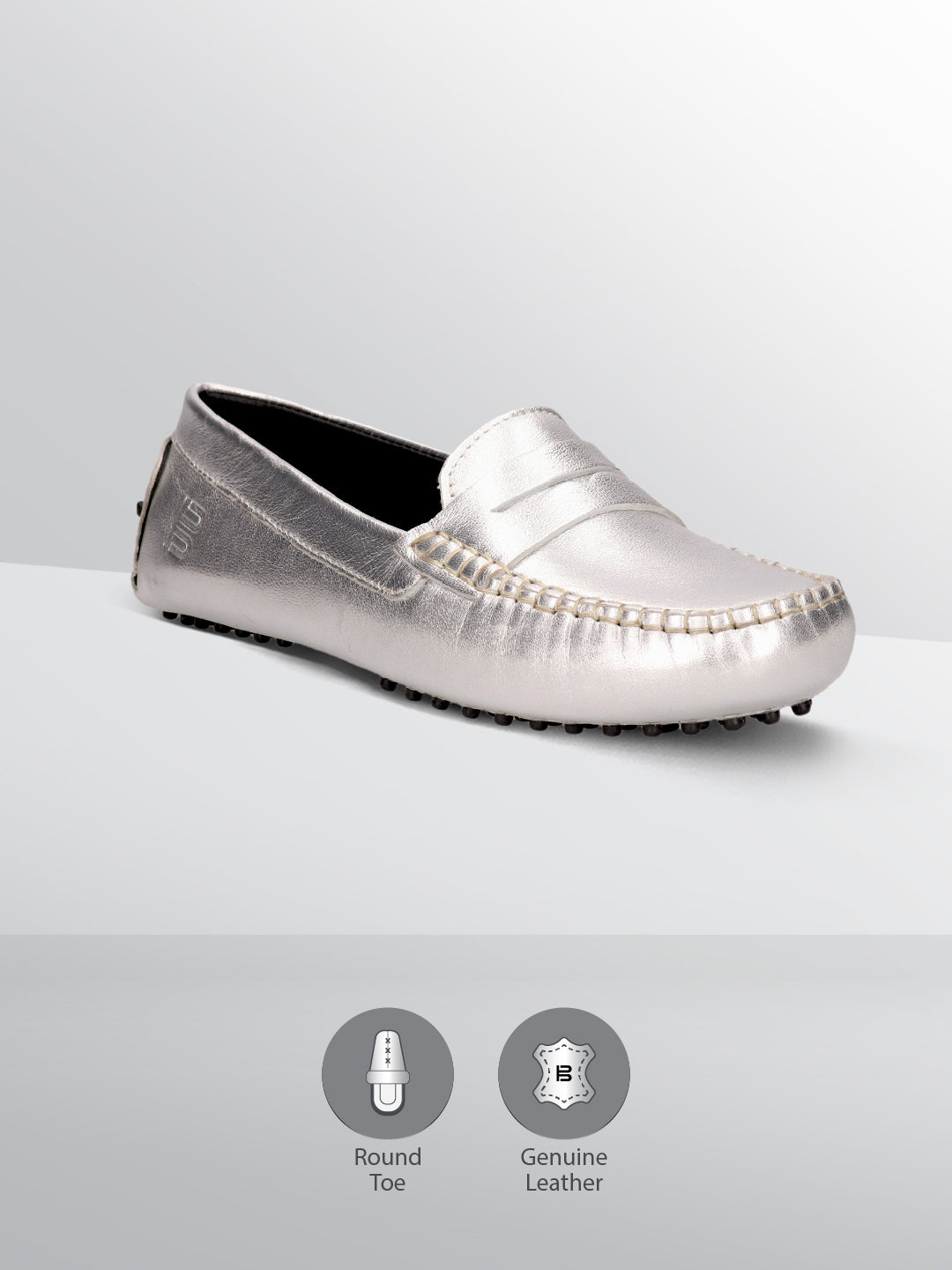 BAGATT Lilly Silver Premium Leather Slip-Ons