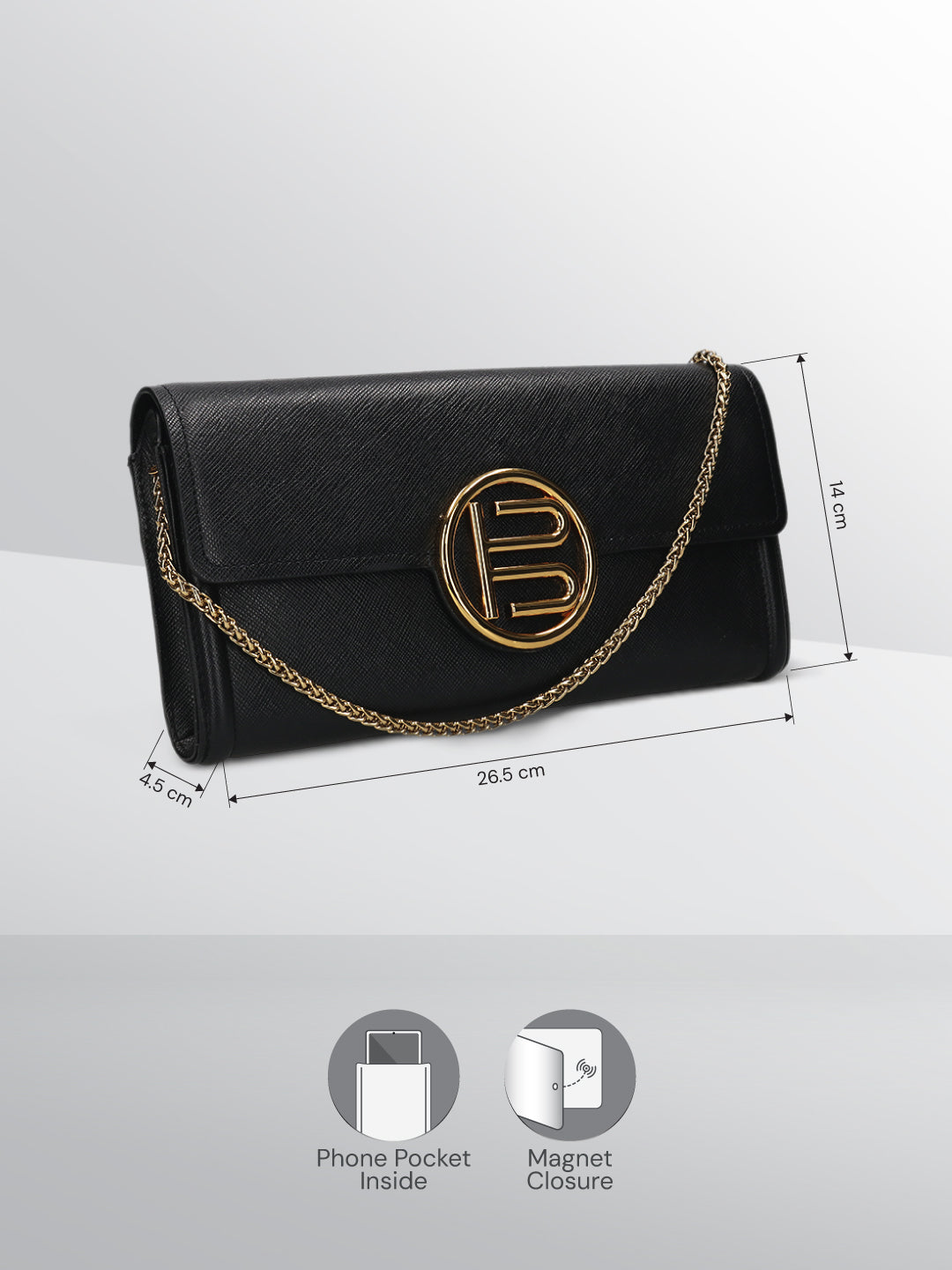 BAGATT Black Saffiano Leather Clutch