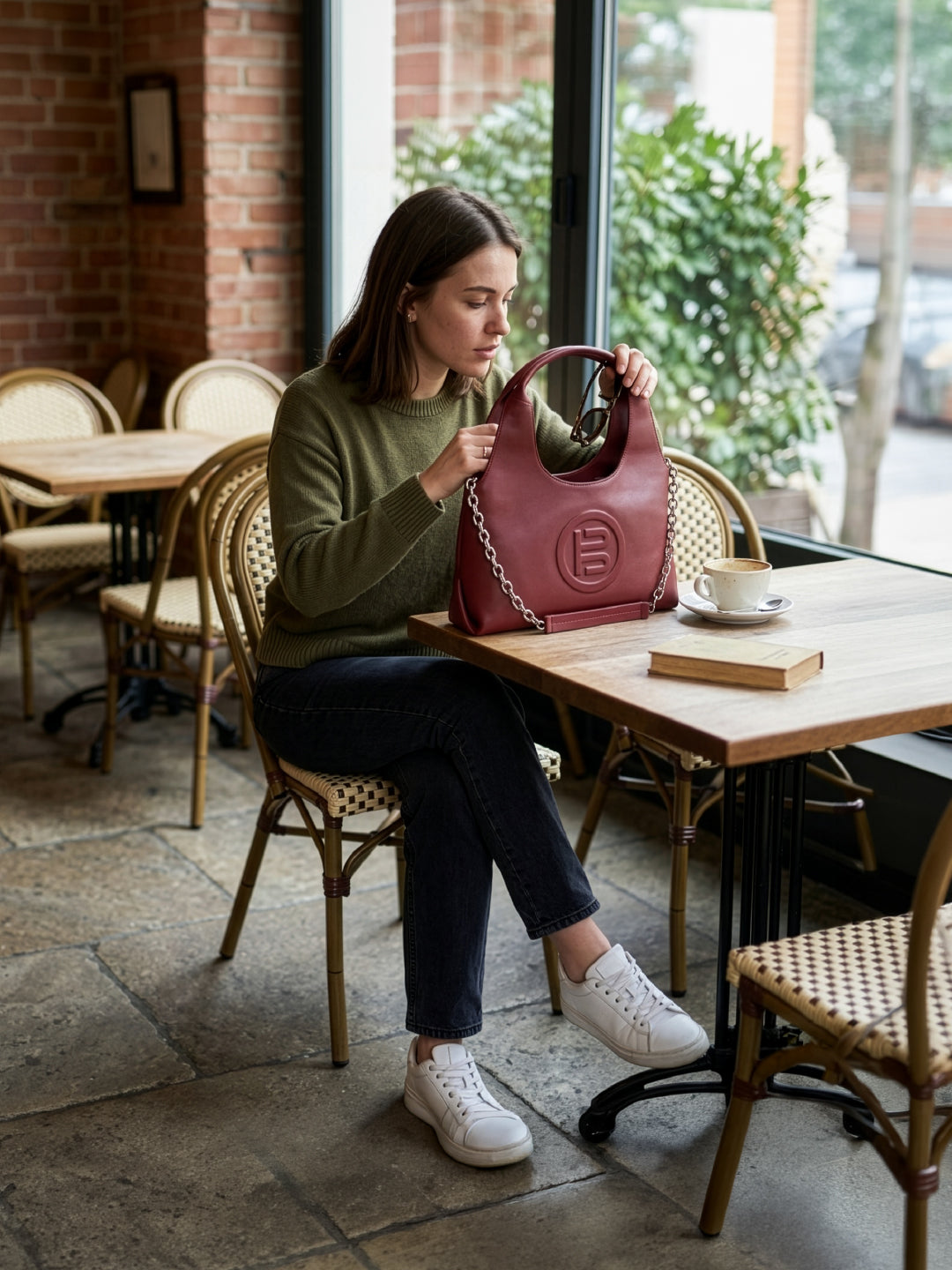 BAGATT Red Plain Leather Hobo Bag